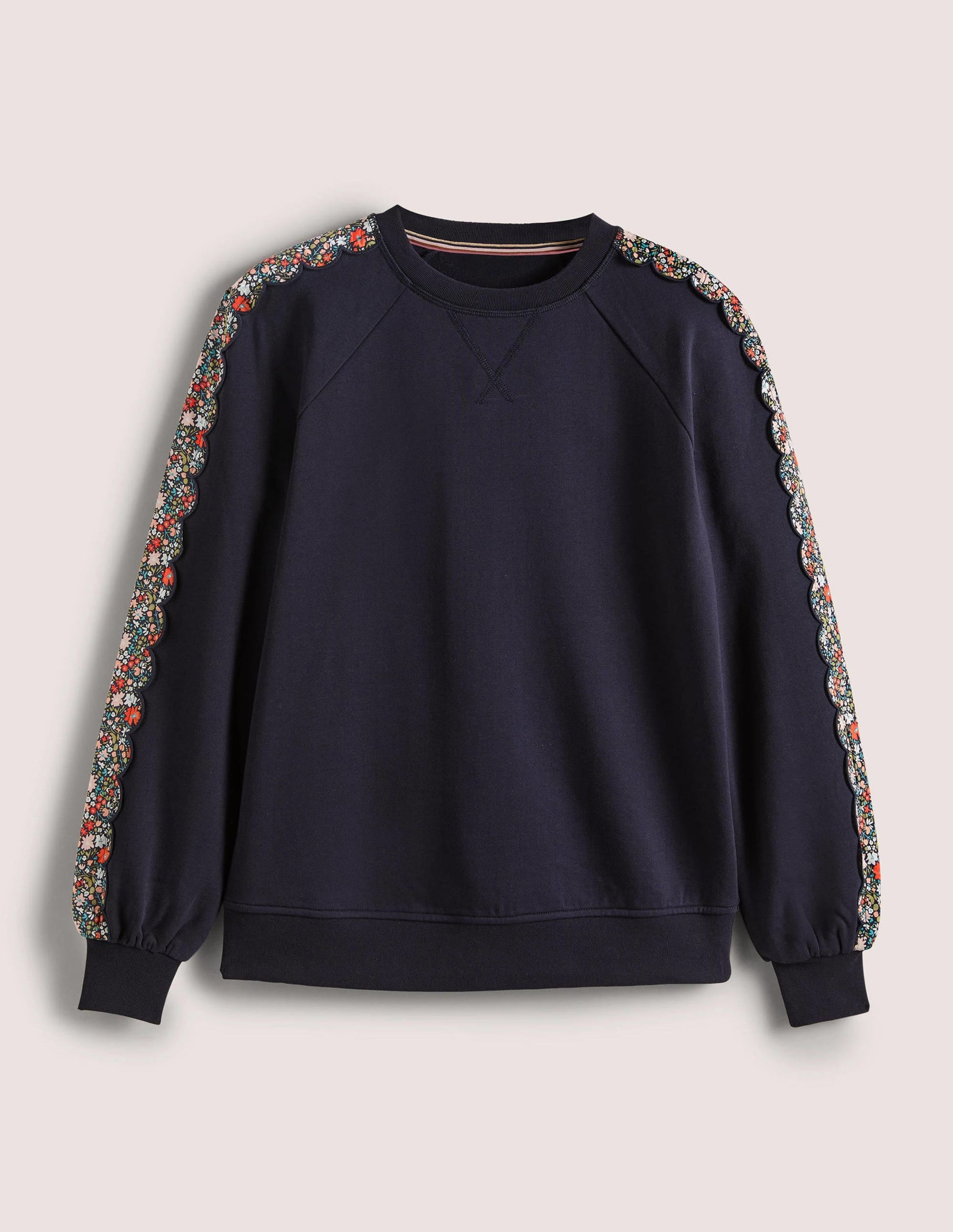 Scallop Detail Sweatshirt-French Navy, Abstract Ditsy-5