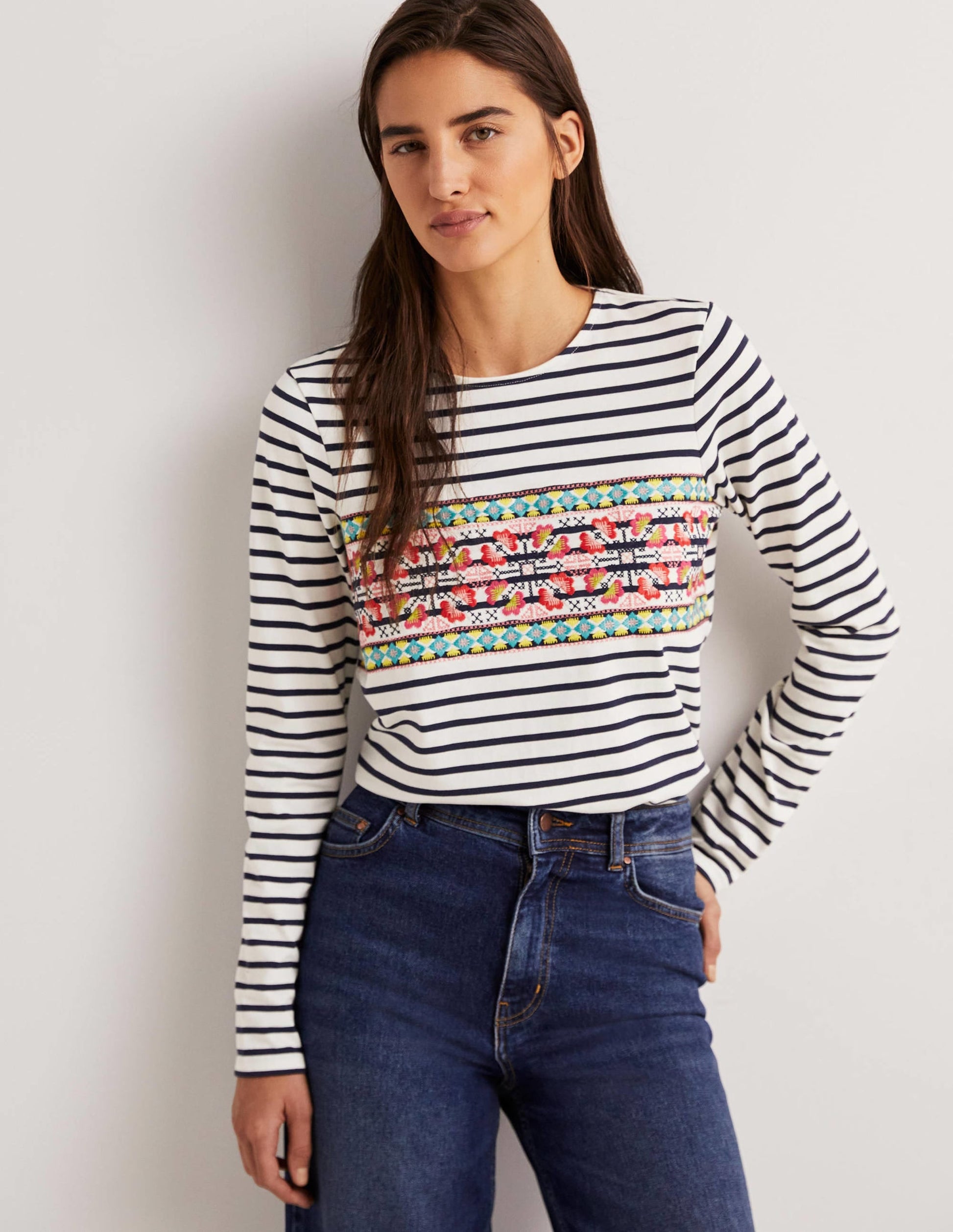 Embroidered Breton Top-Ivory/Navy, Multi Embroidery-1