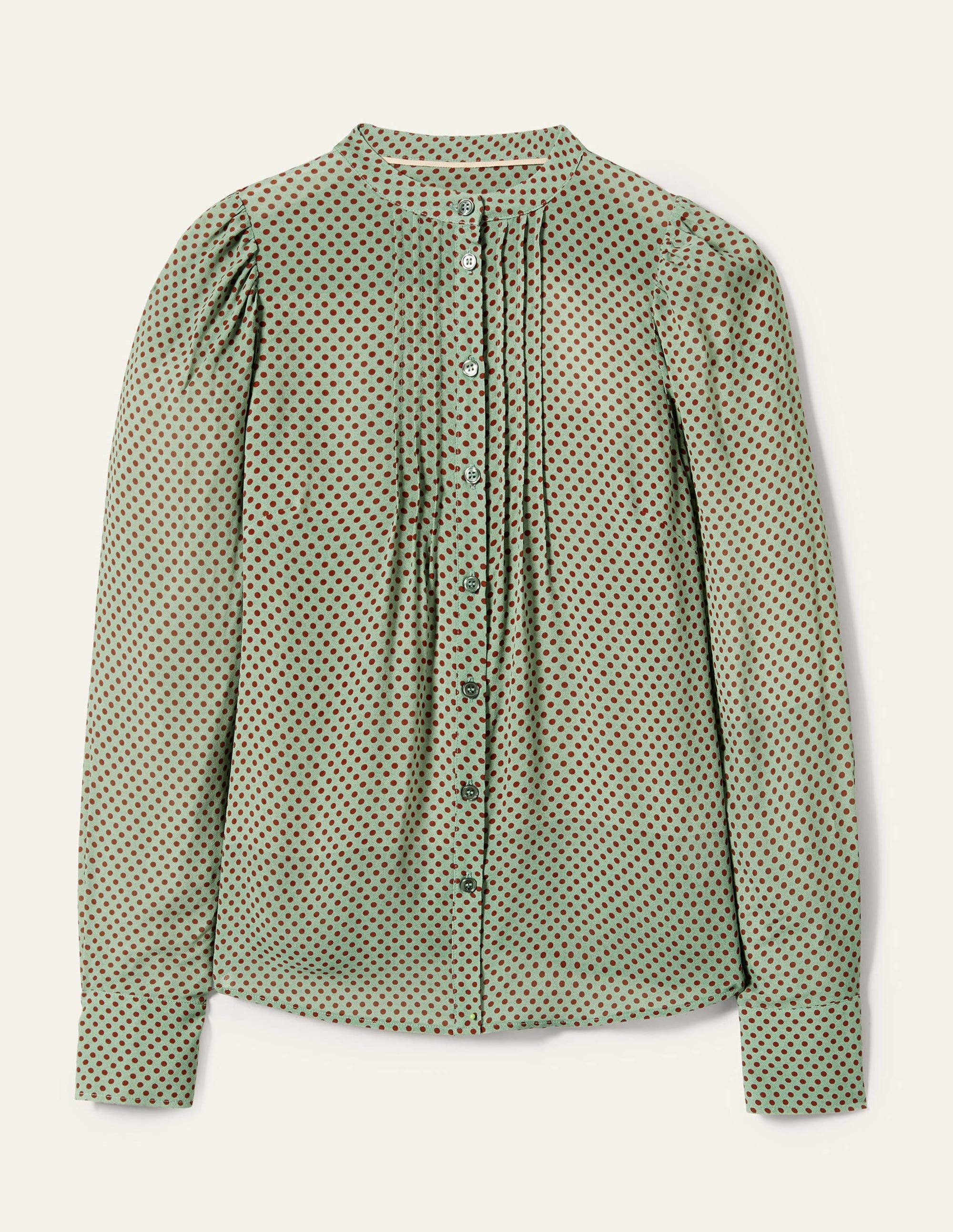 Pleated Button Through Blouse-Jadeite Green, Spot - Image 11