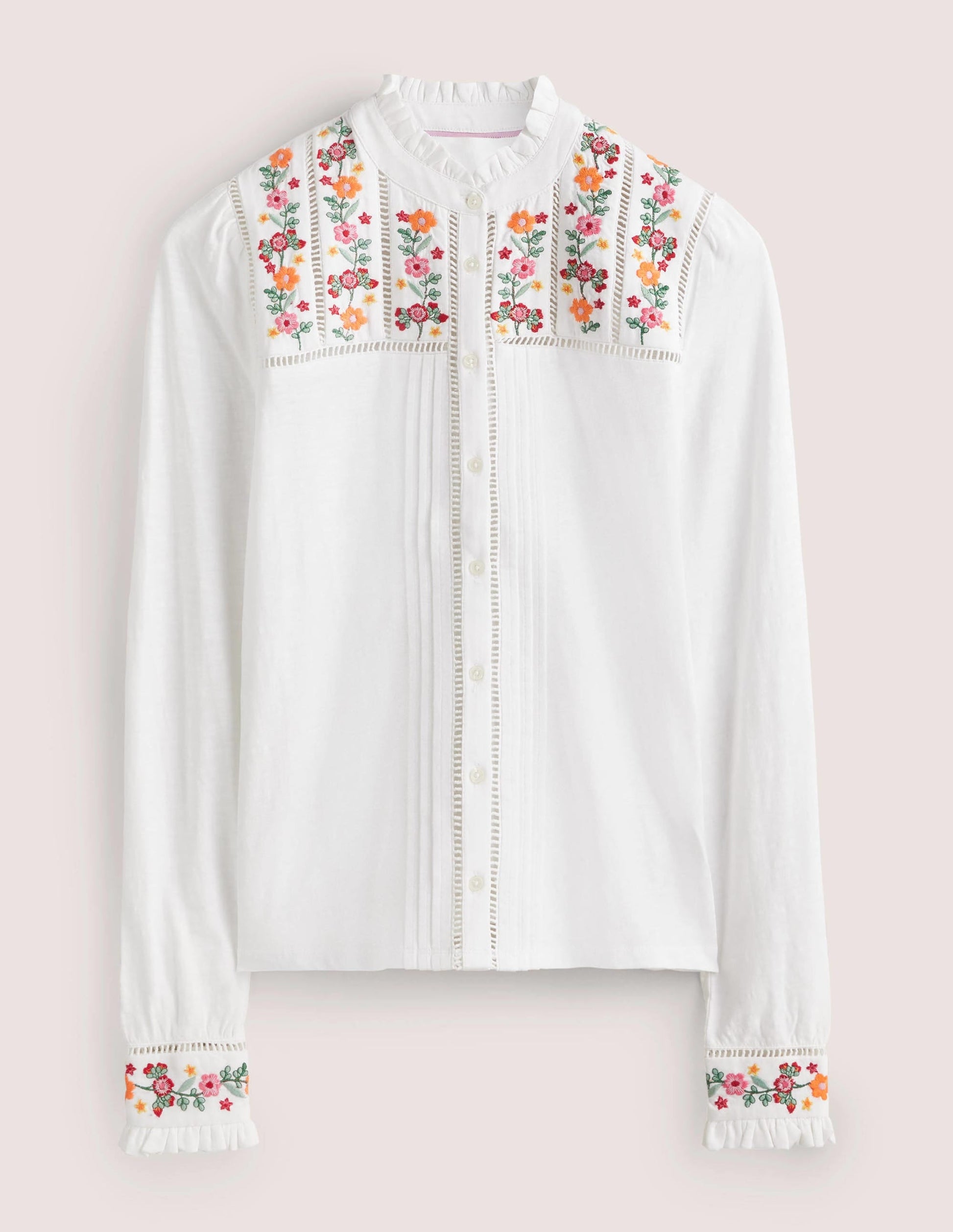 Embroidered Jersey Shirt-White-6