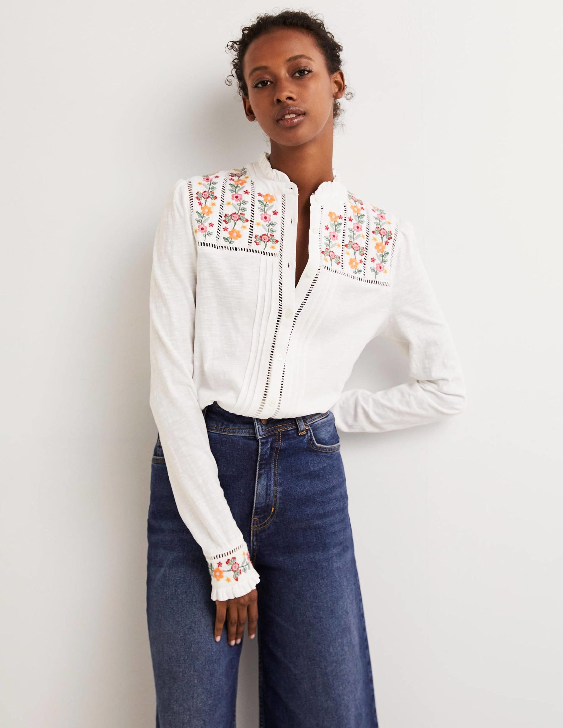 Embroidered Jersey Shirt-White-1