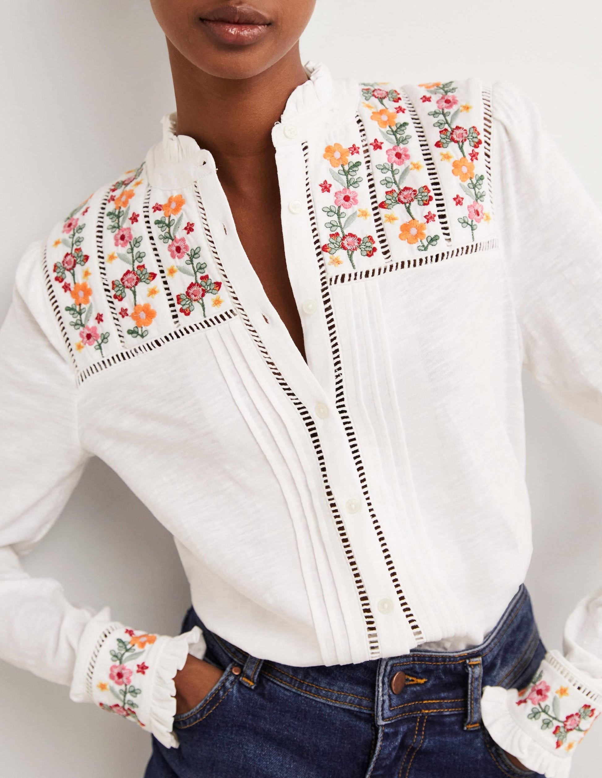 Embroidered Jersey Shirt-White-4
