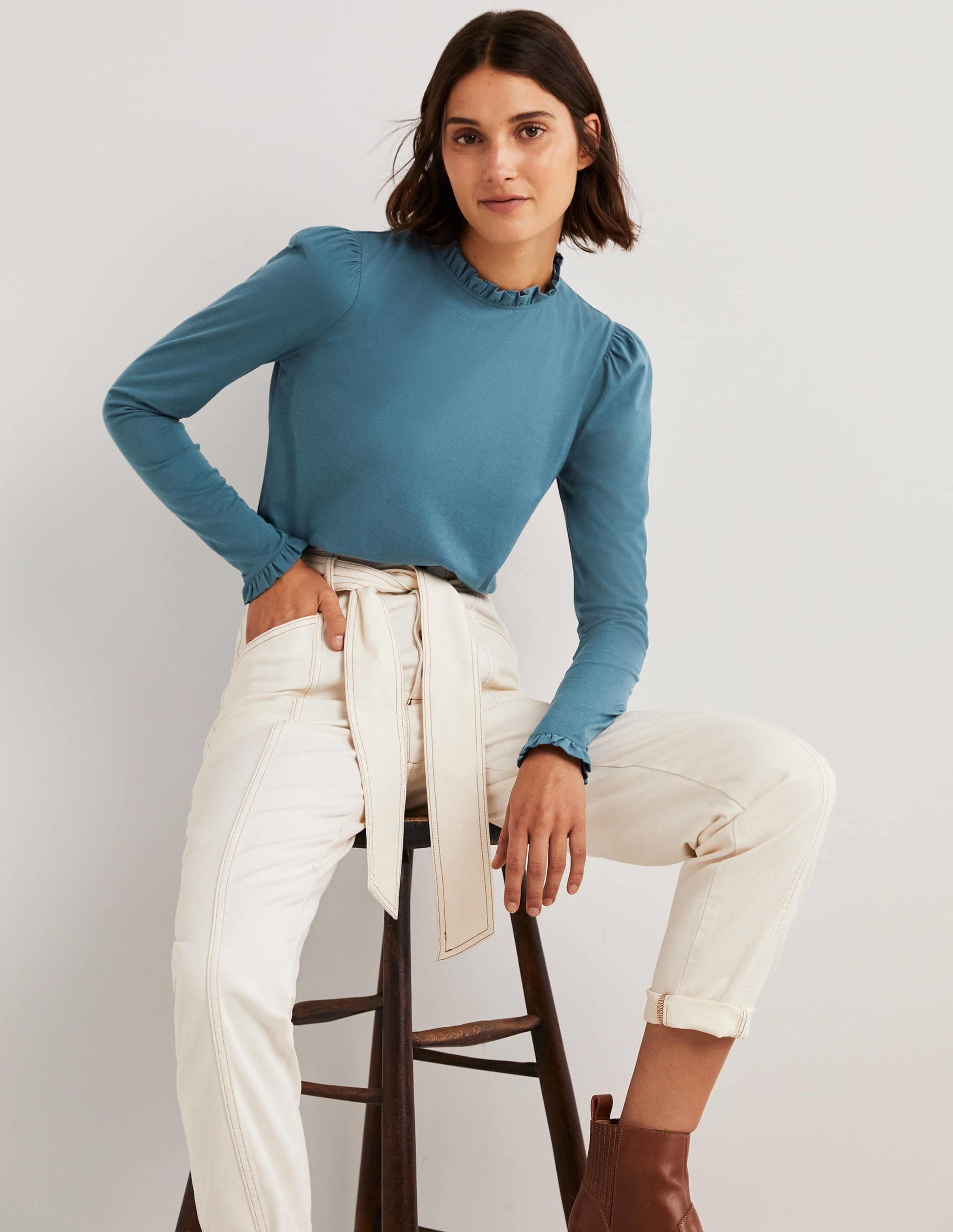 Supersoft Frill Detail Top-Corporal Blue-1
