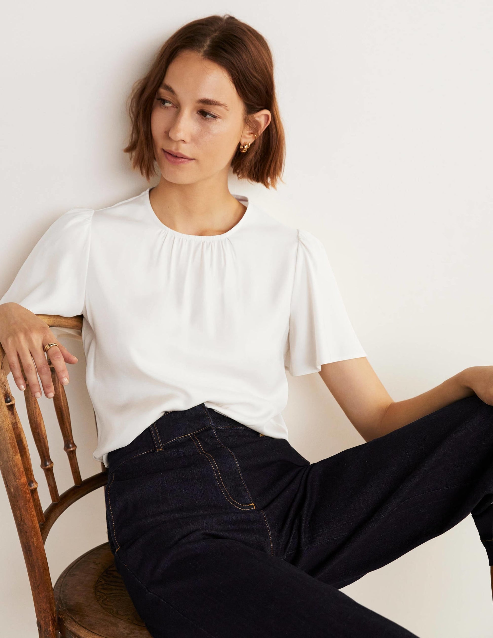 Flutter Sleeve Crew Neck Top-Ivory-8