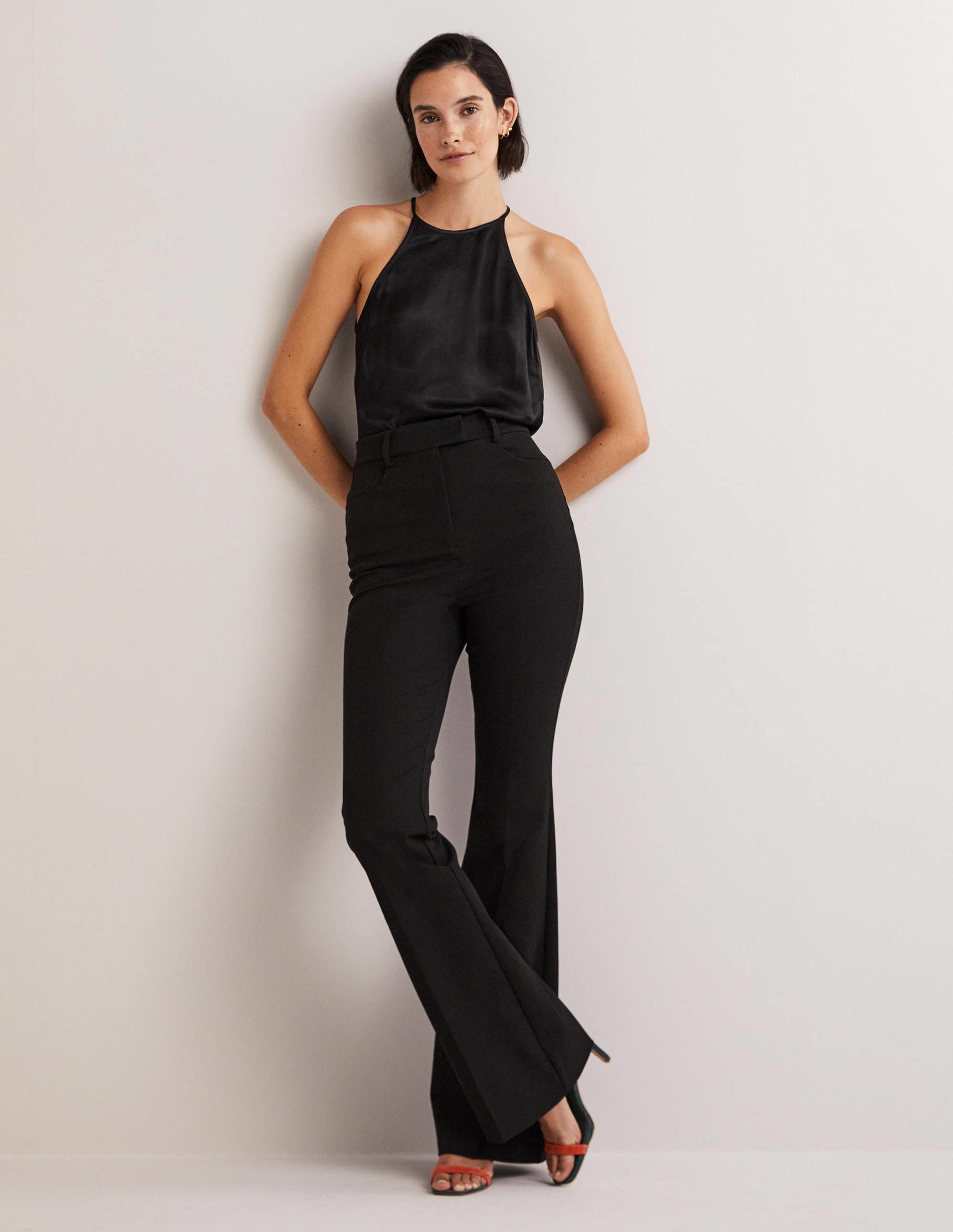 Strappy Halterneck Satin Top-Black - Image 4