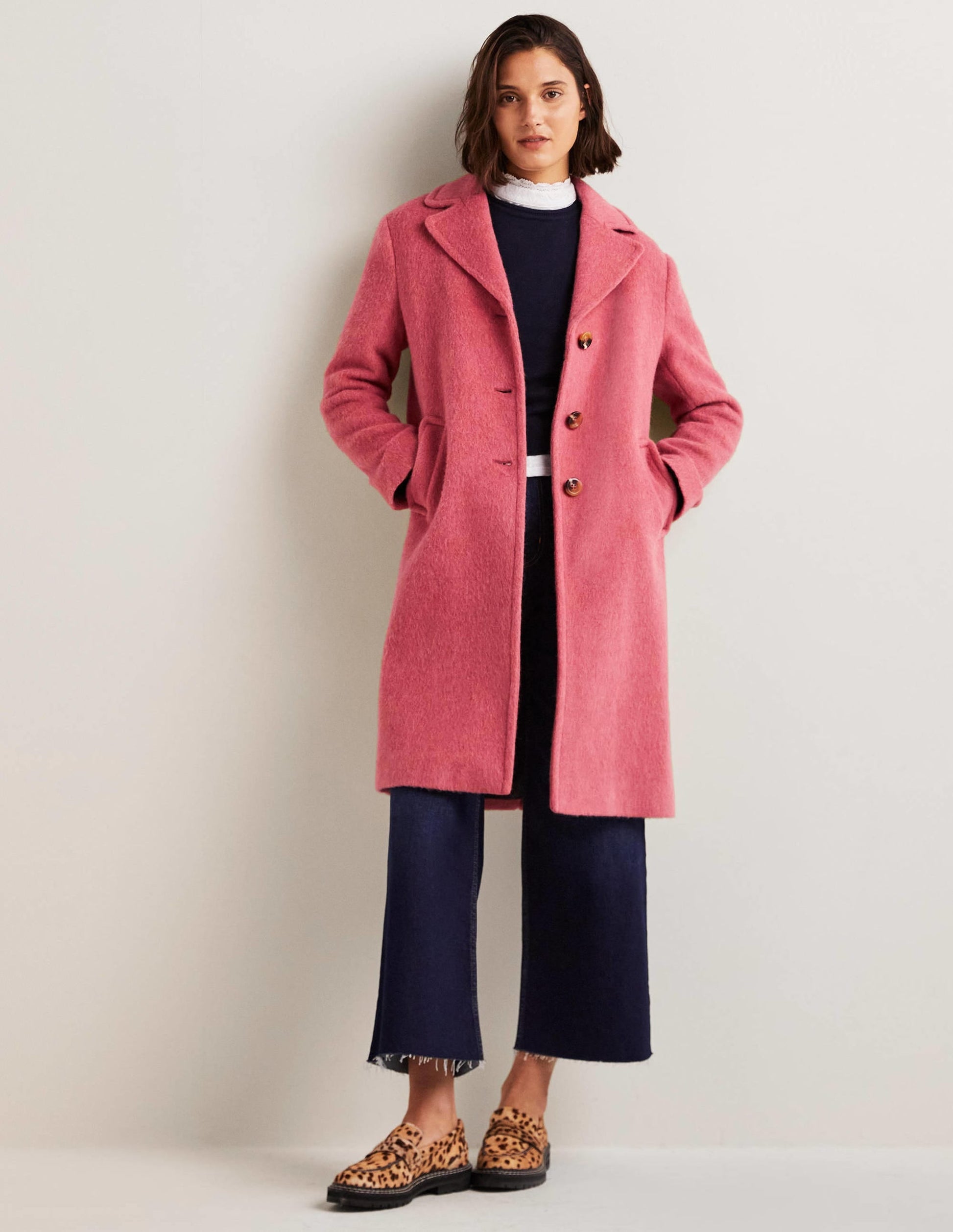 Wool Blend Collared Coat-Dusty Red-9