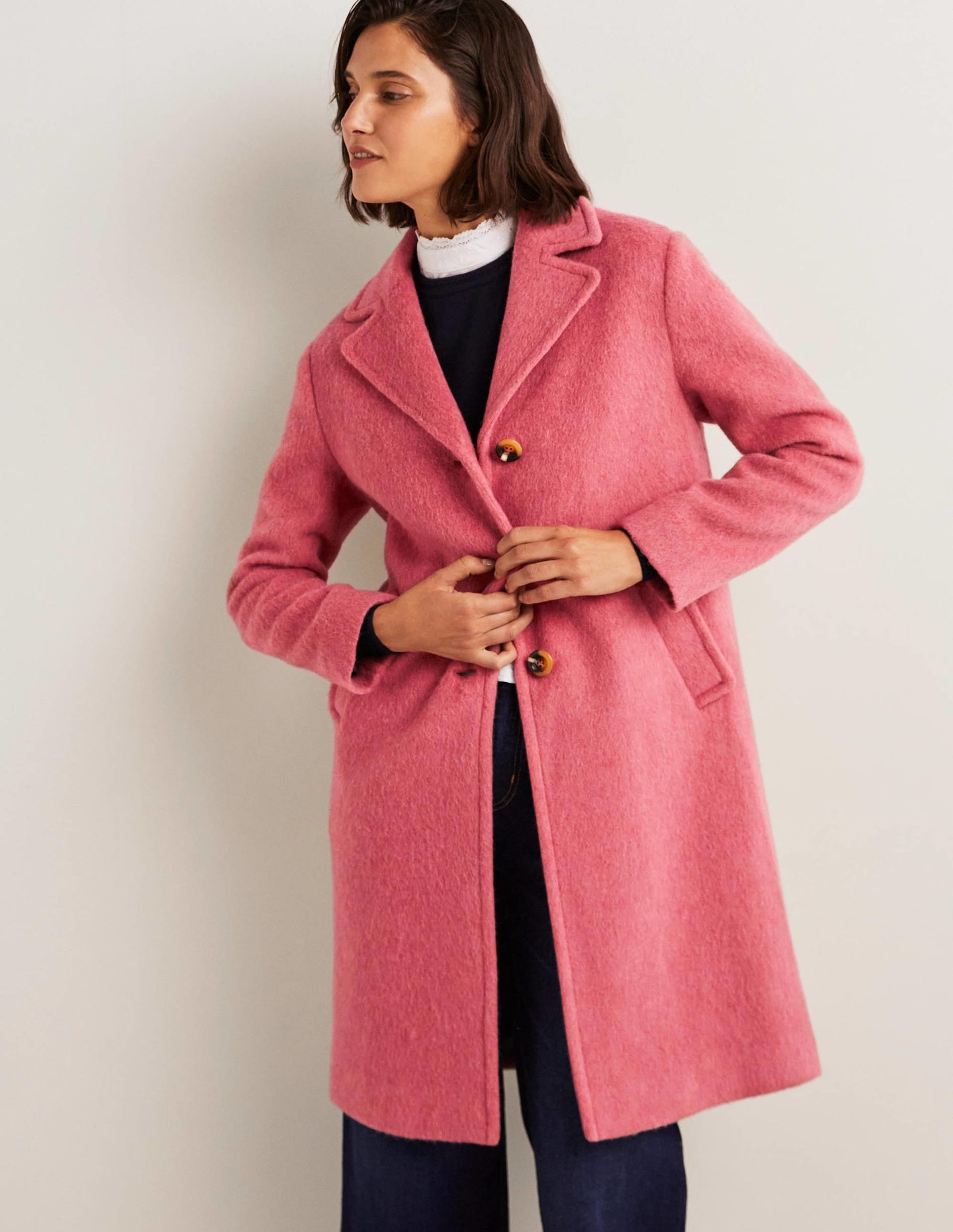 Wool Blend Collared Coat-Dusty Red-1