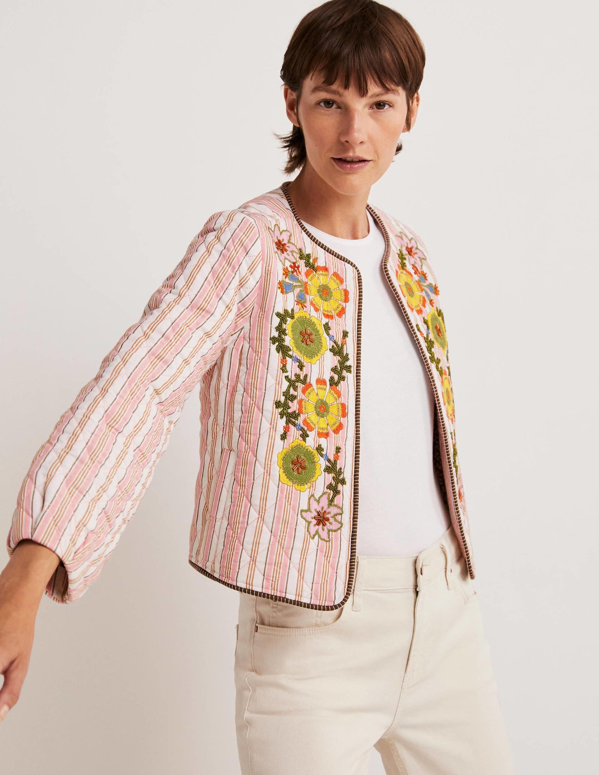 Embroidered Cropped Jacket-Almond/Alder Embroidered-1