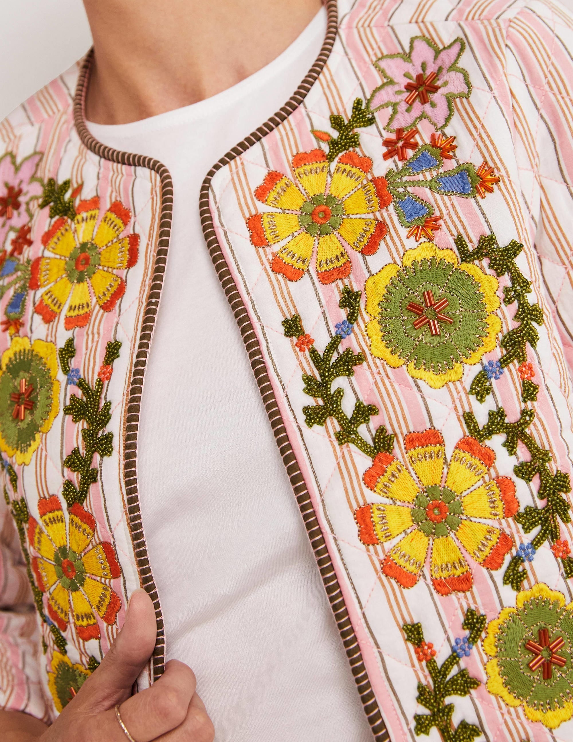 Embroidered Cropped Jacket-Almond/Alder Embroidered - Image 2