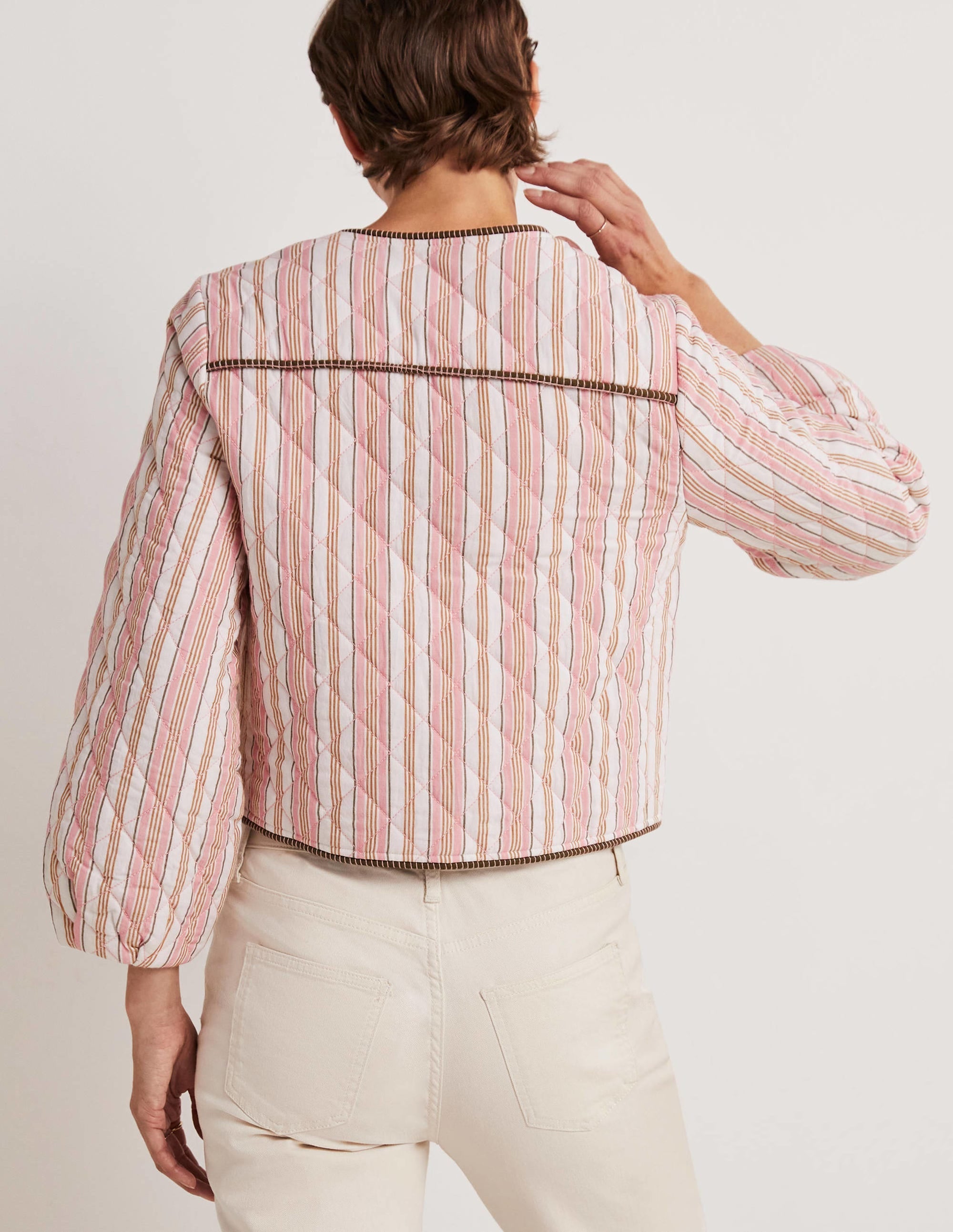 Embroidered Cropped Jacket-Almond/Alder Embroidered - Image 3