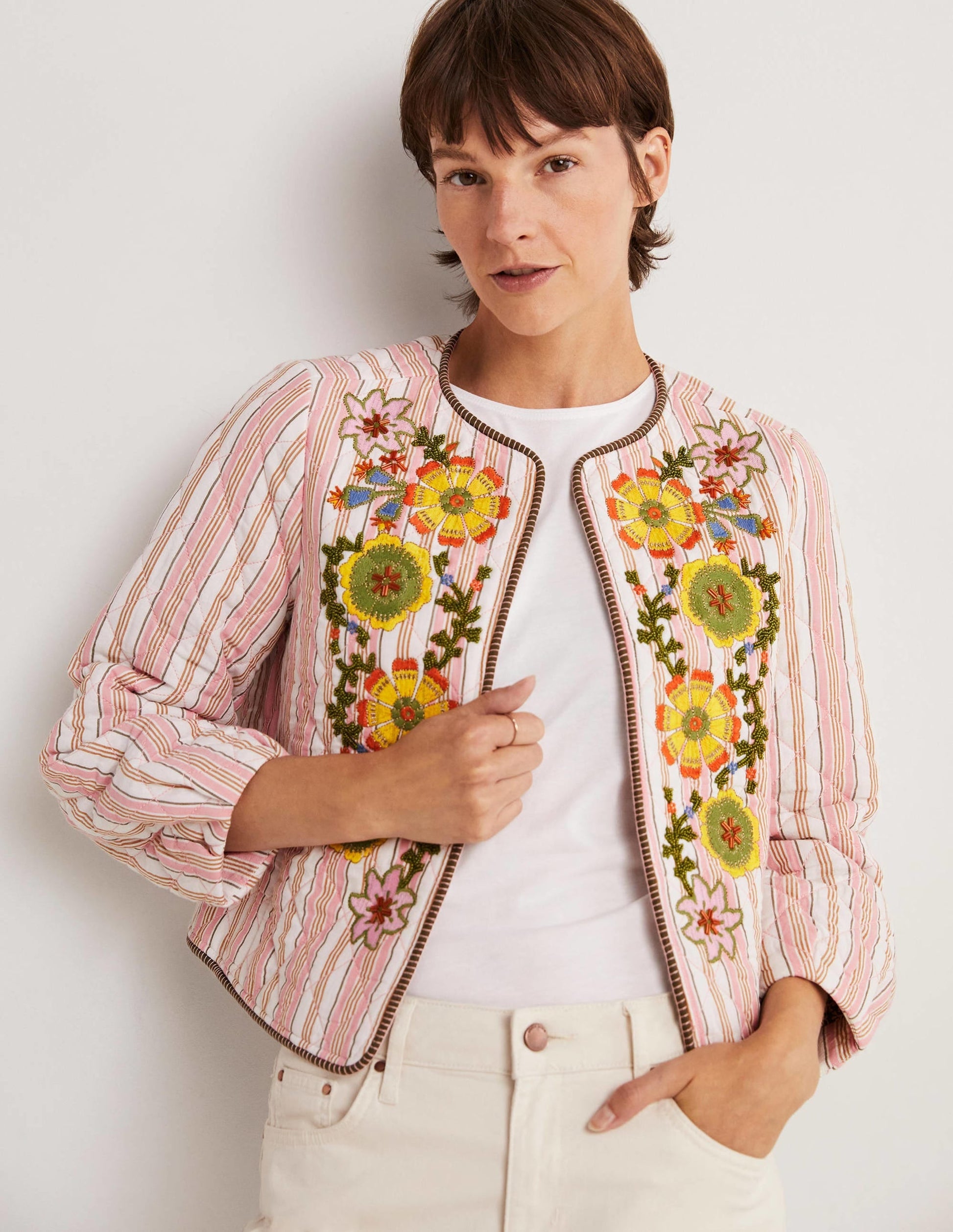 Embroidered Cropped Jacket-Almond/Alder Embroidered-4