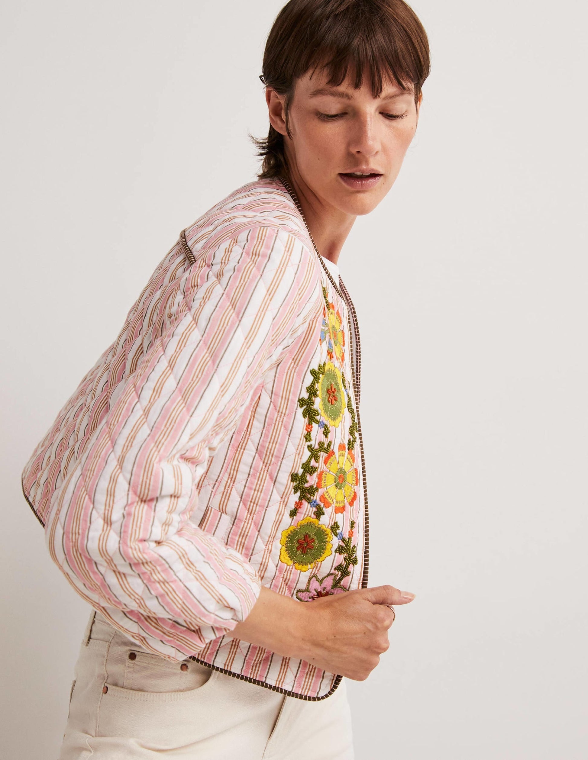 Embroidered Cropped Jacket-Almond/Alder Embroidered-5