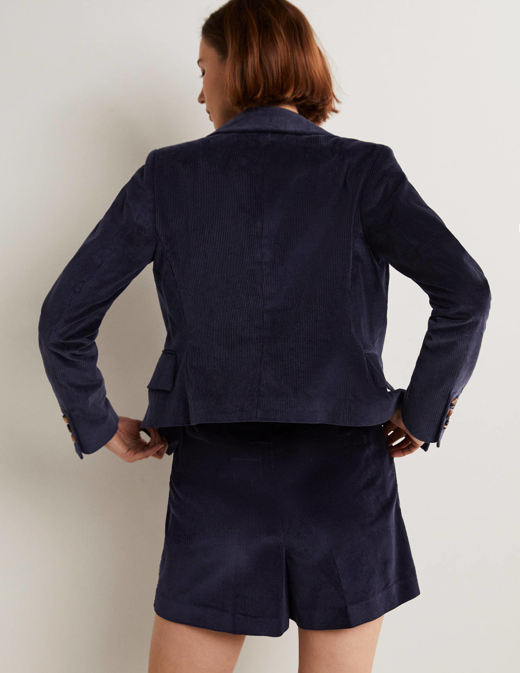 Double Breasted Cord Blazer-Navy - Image 8