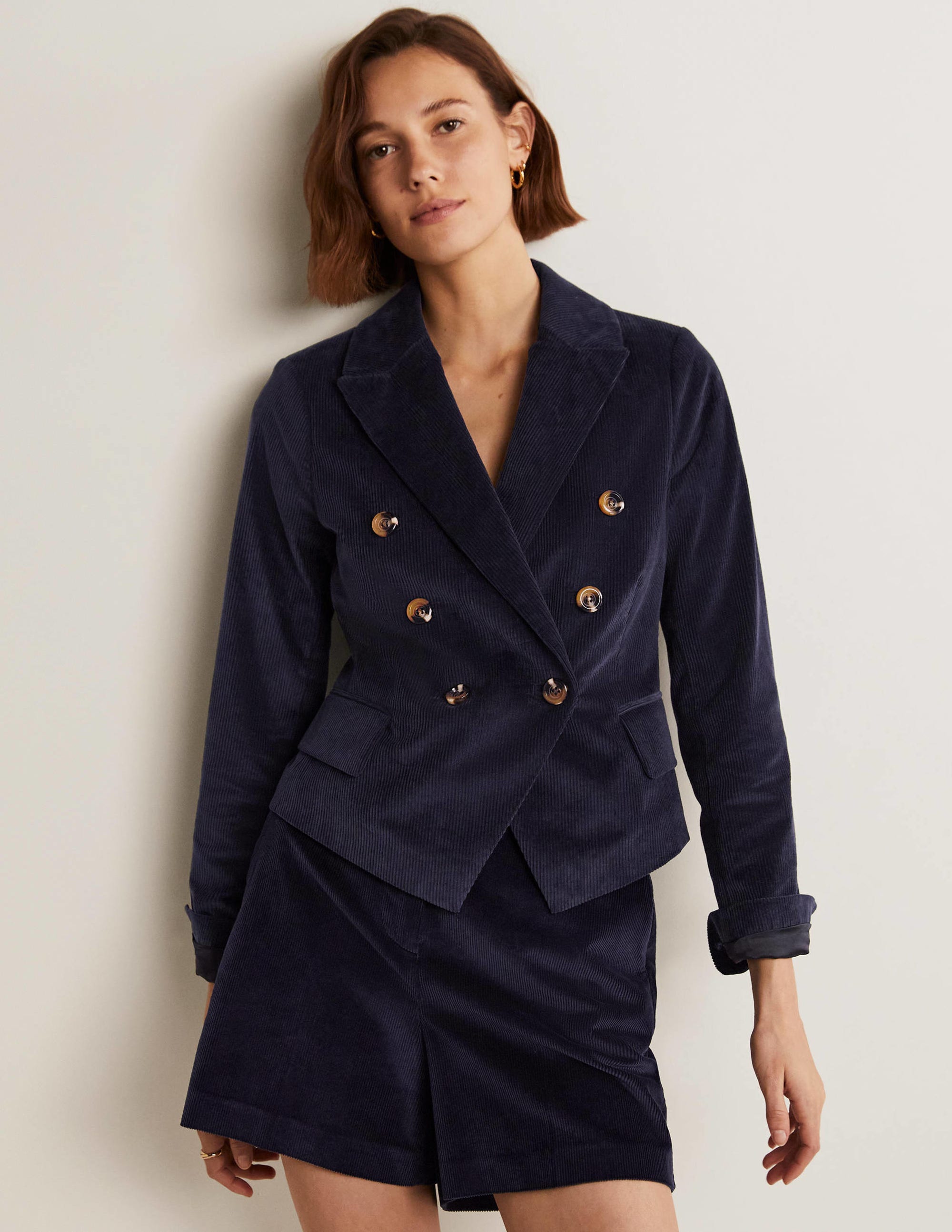 Double Breasted Cord Blazer-Navy - Image 10