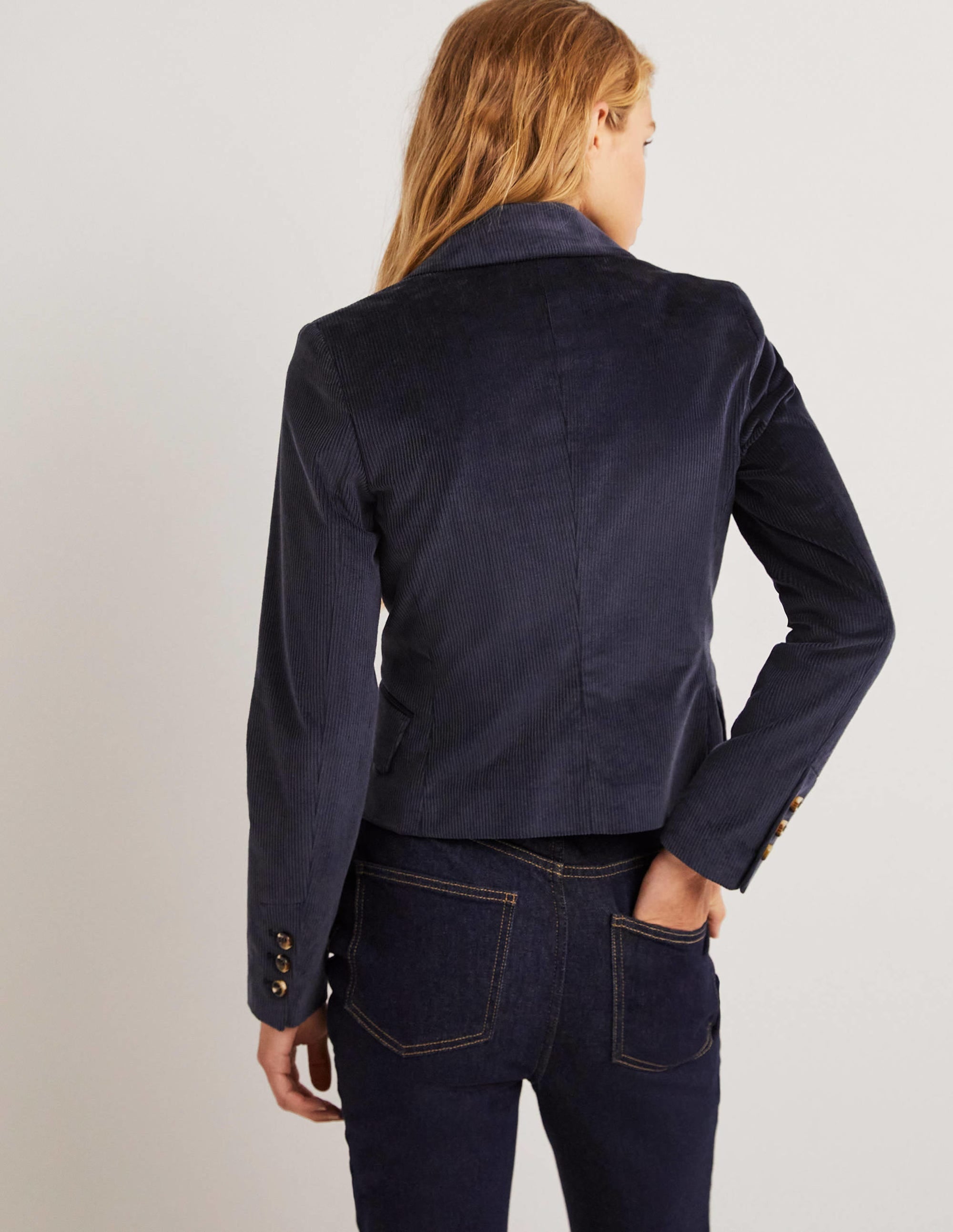 Double Breasted Cord Blazer-Navy - Image 3