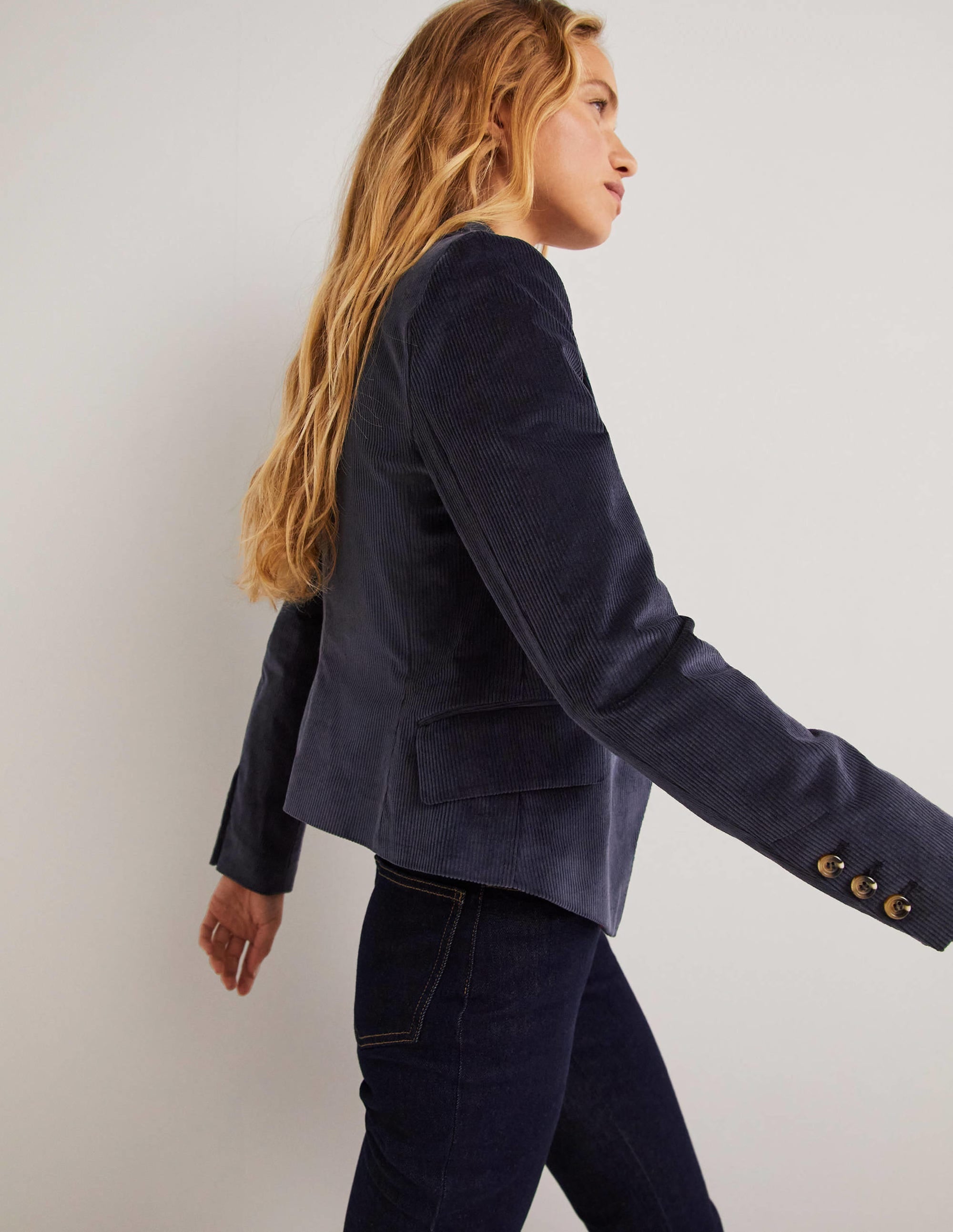Double Breasted Cord Blazer-Navy - Image 5