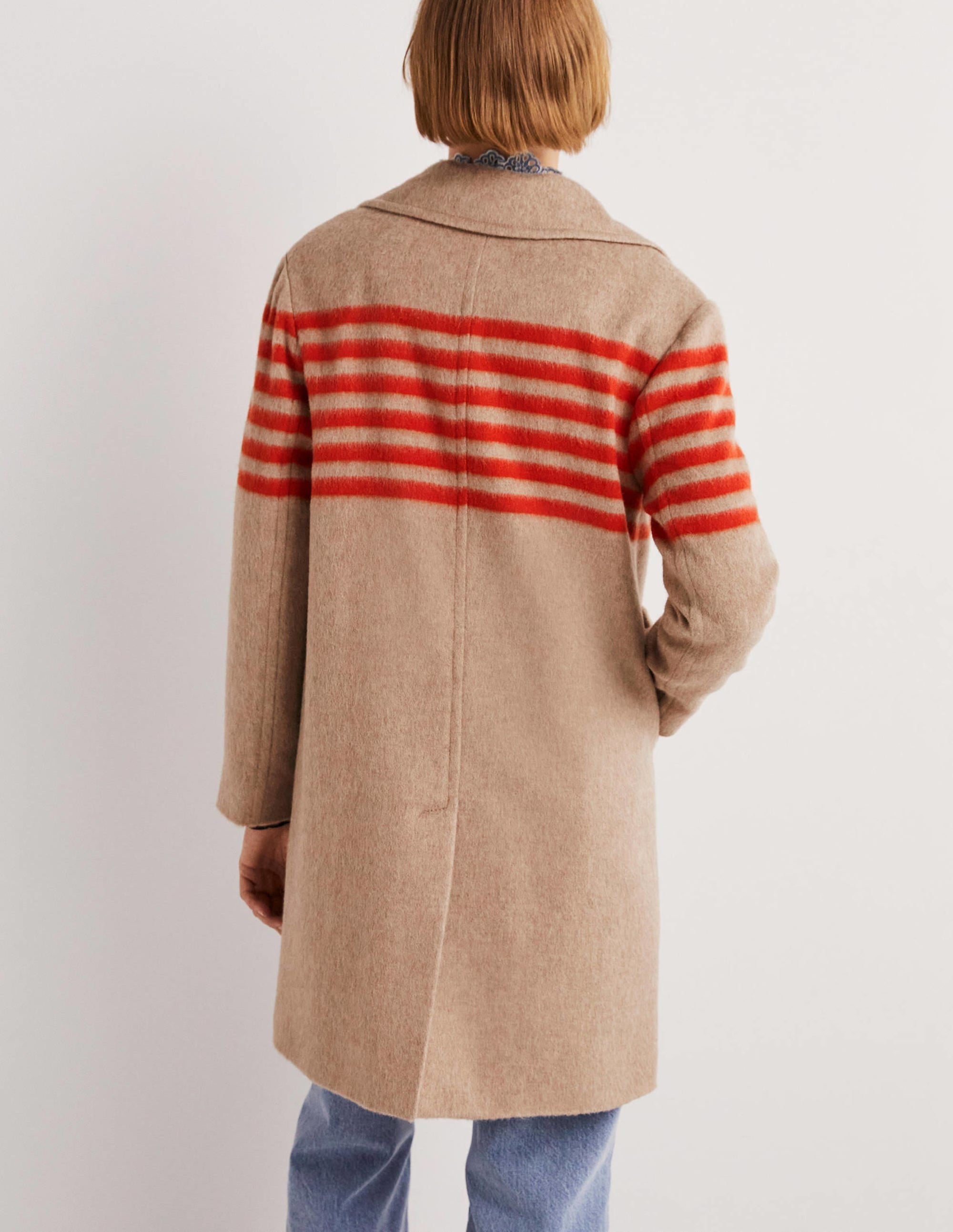 Wool Blend Striped Coat-Camel, Bright Papaya Stripe - Image 3