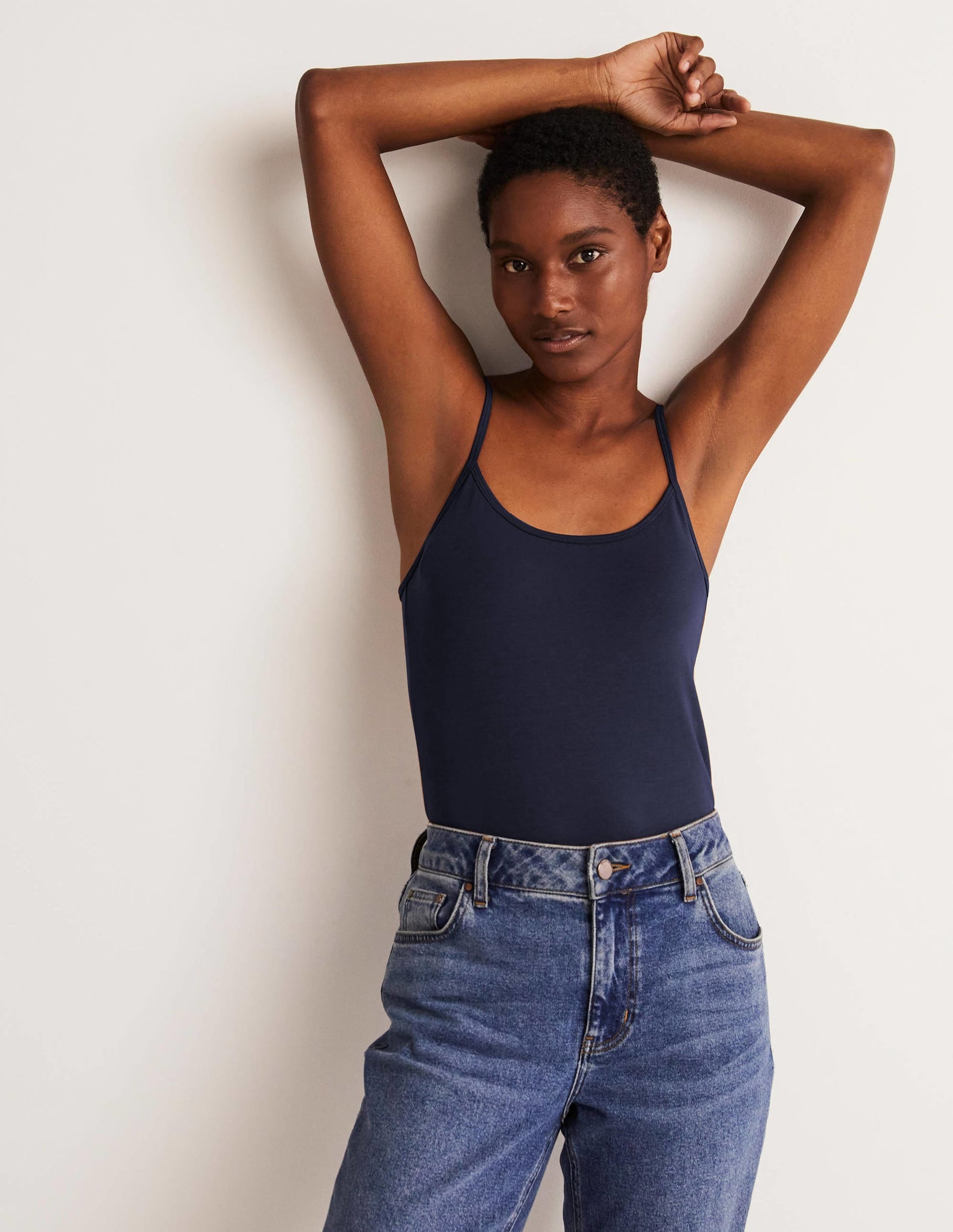 Plain Cami Top-Navy-10