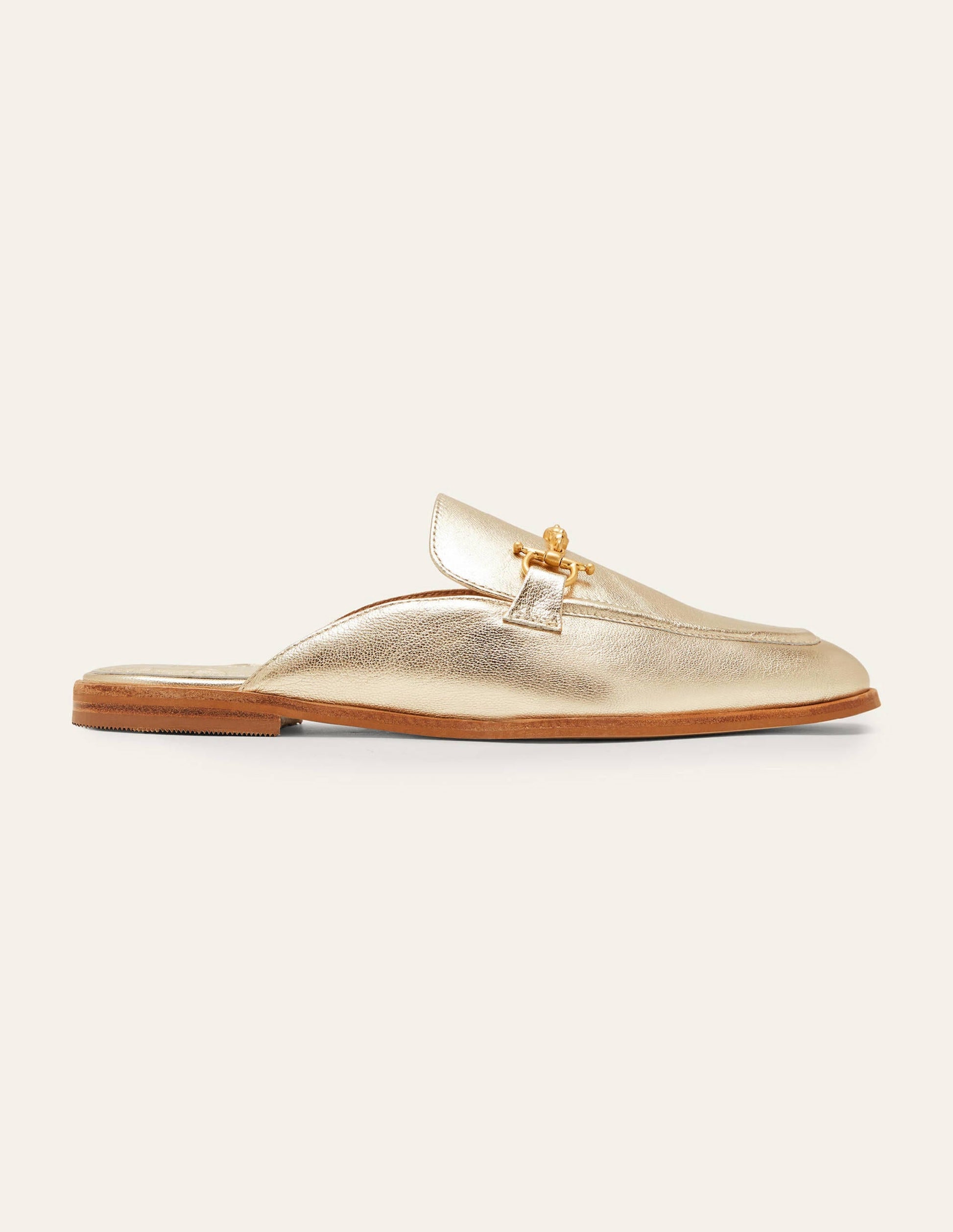 Snaffle Detail Backless Loafer-Gold Metallic-2