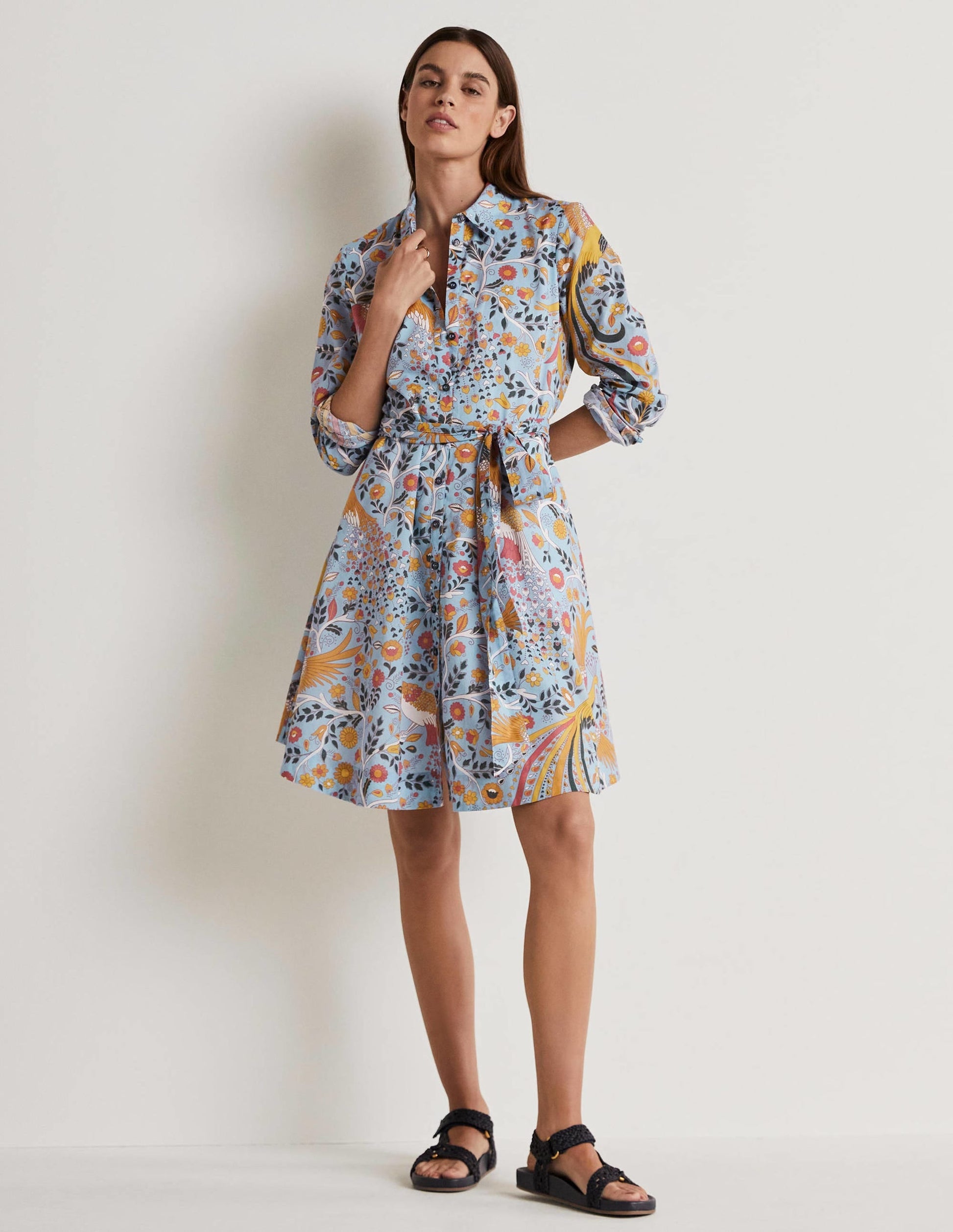 Kitty Shirt Dress-Dusty Blue, Enchanting Peacock-1