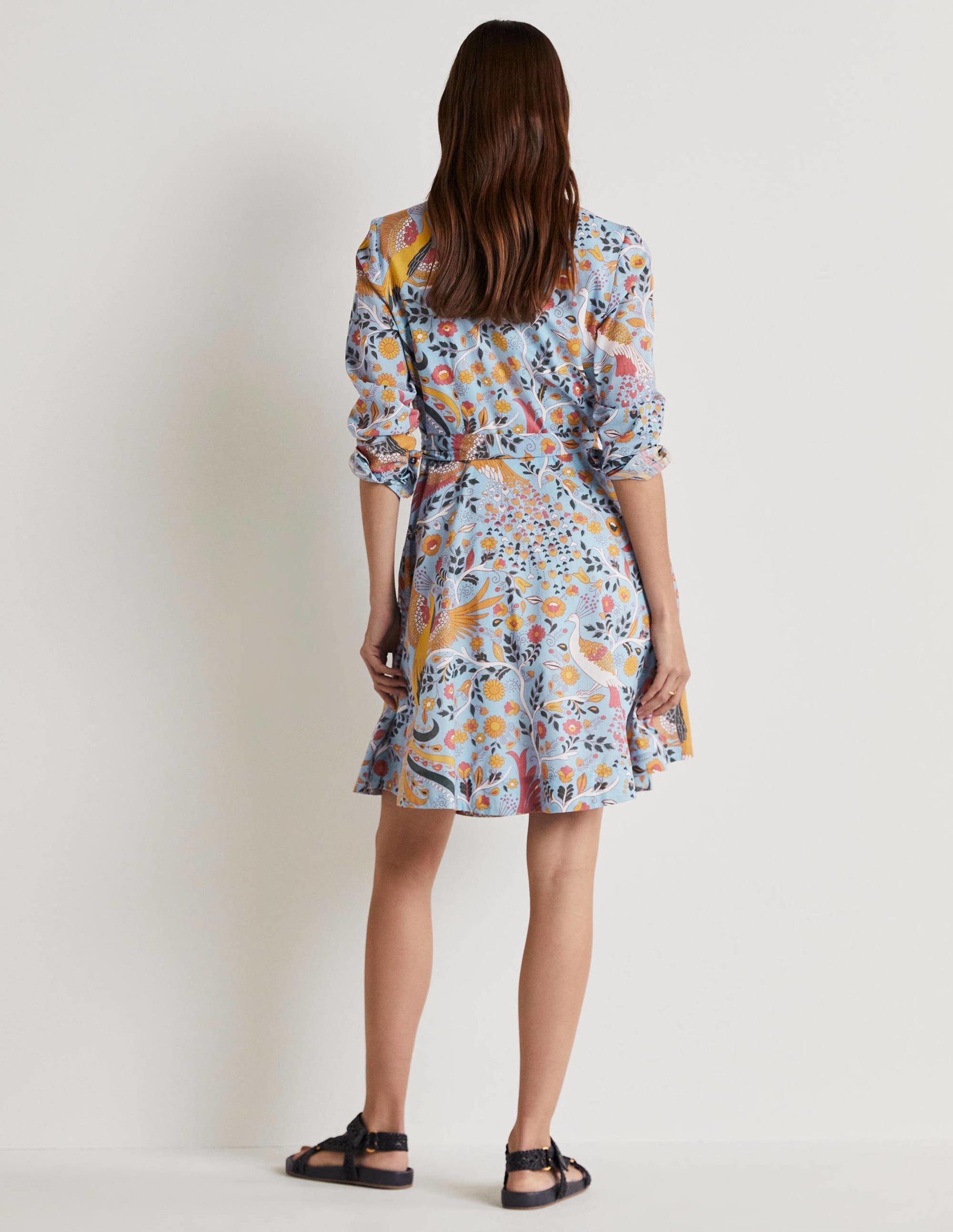 Kitty Shirt Dress-Dusty Blue, Enchanting Peacock - Image 3