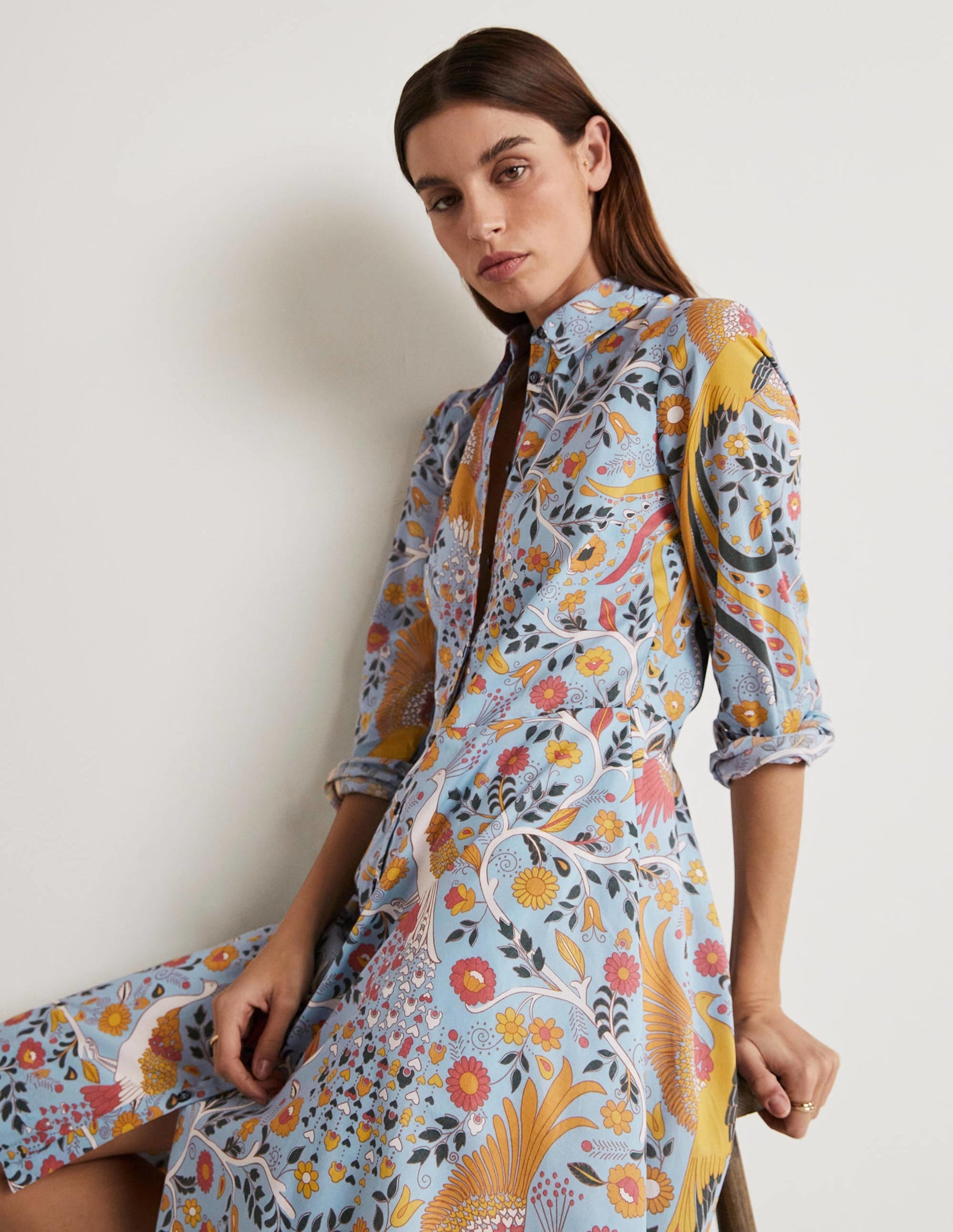 Kitty Shirt Dress-Dusty Blue, Enchanting Peacock-4