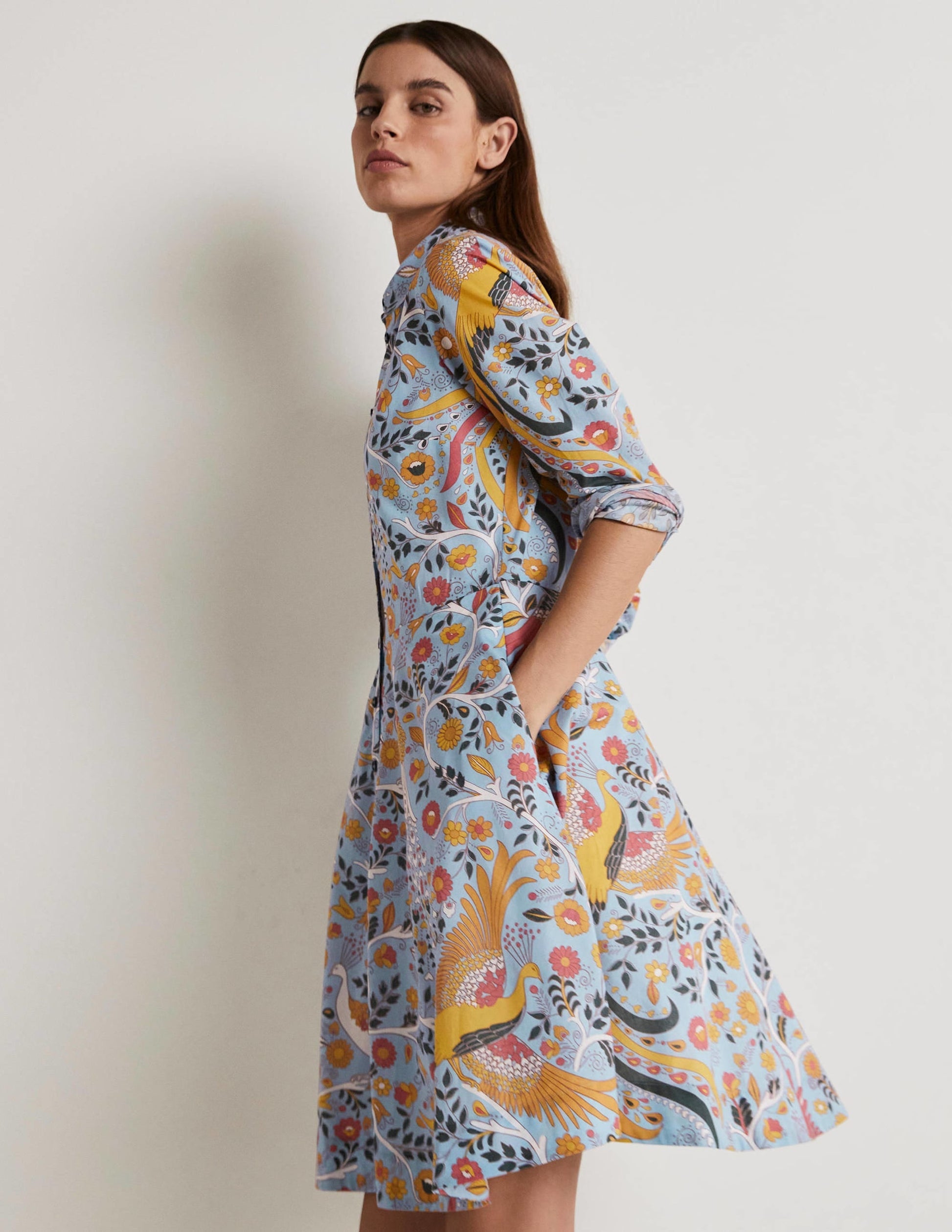 Kitty Shirt Dress-Dusty Blue, Enchanting Peacock-5