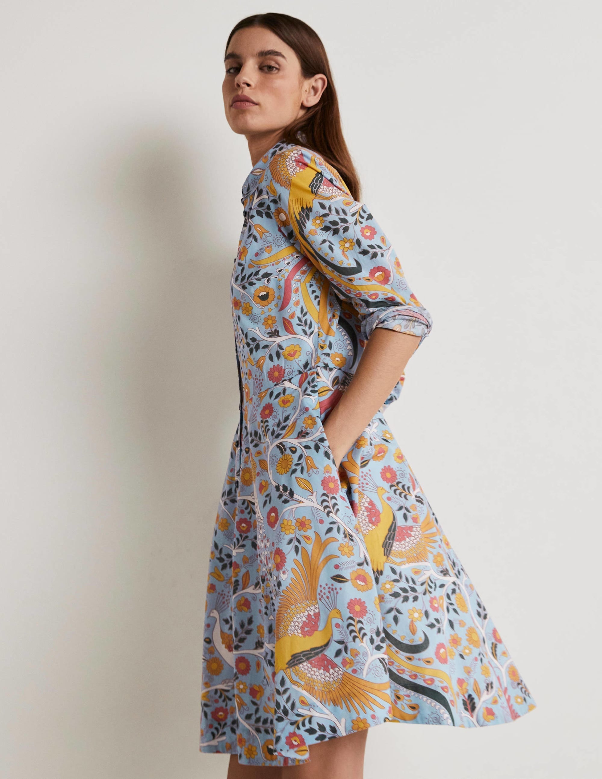Kitty Shirt Dress-Dusty Blue, Enchanting Peacock - Image 5