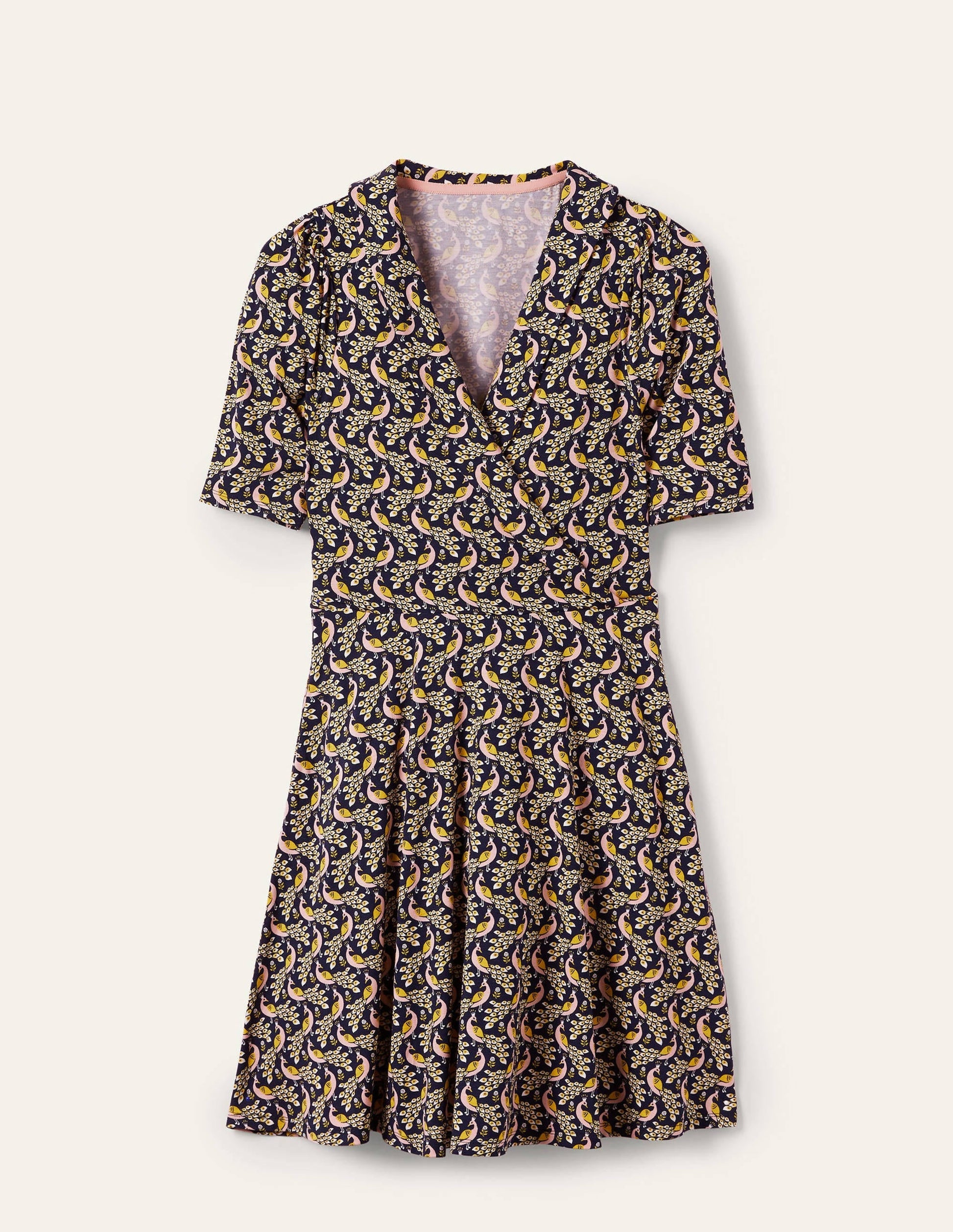 Fixed Wrap Jersey Dress-French Navy, Paradise Peacock-6