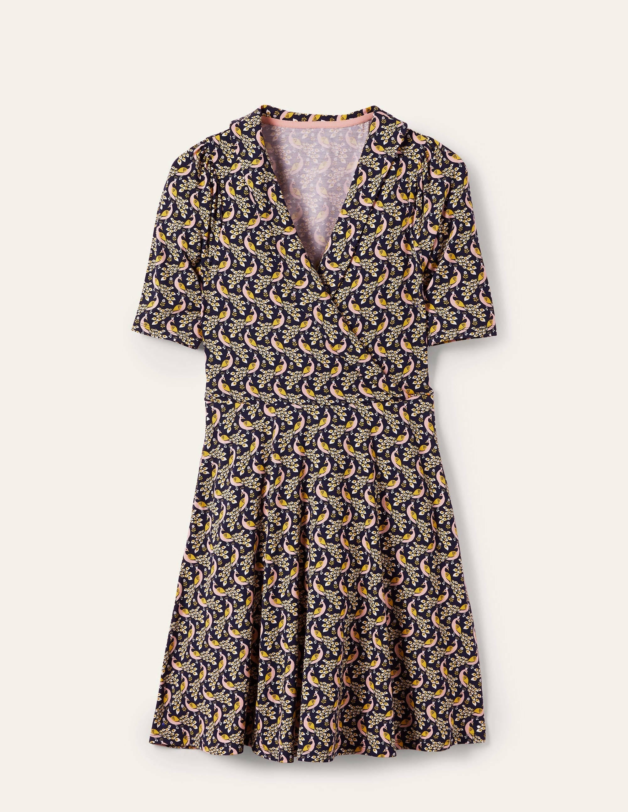 Fixed Wrap Jersey Dress-French Navy, Paradise Peacock - Image 6