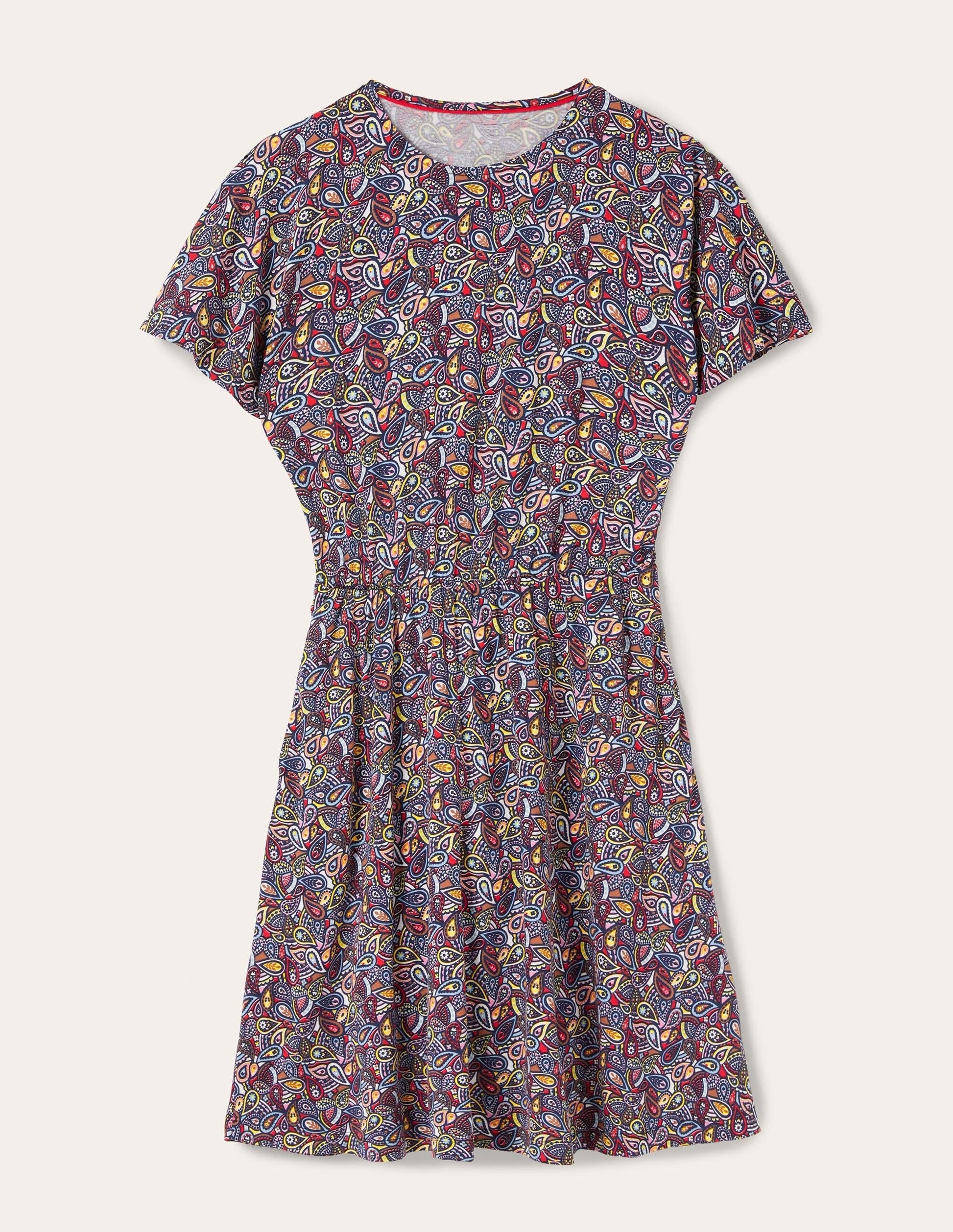 Flutter Sleeve Jersey Dress-Navy Paisley Blush-1