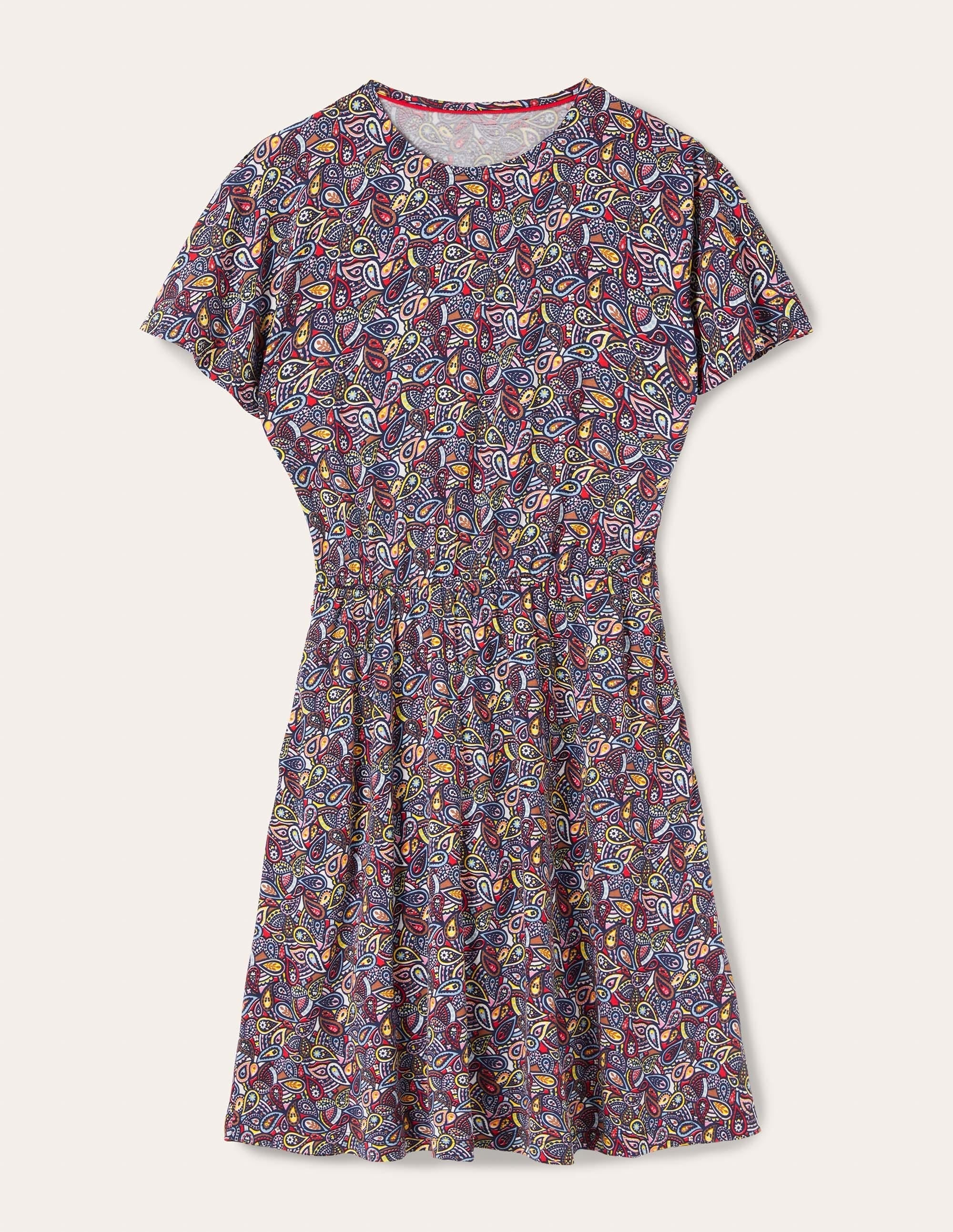 Flutter Sleeve Jersey Dress-Navy Paisley Blush - Image 1