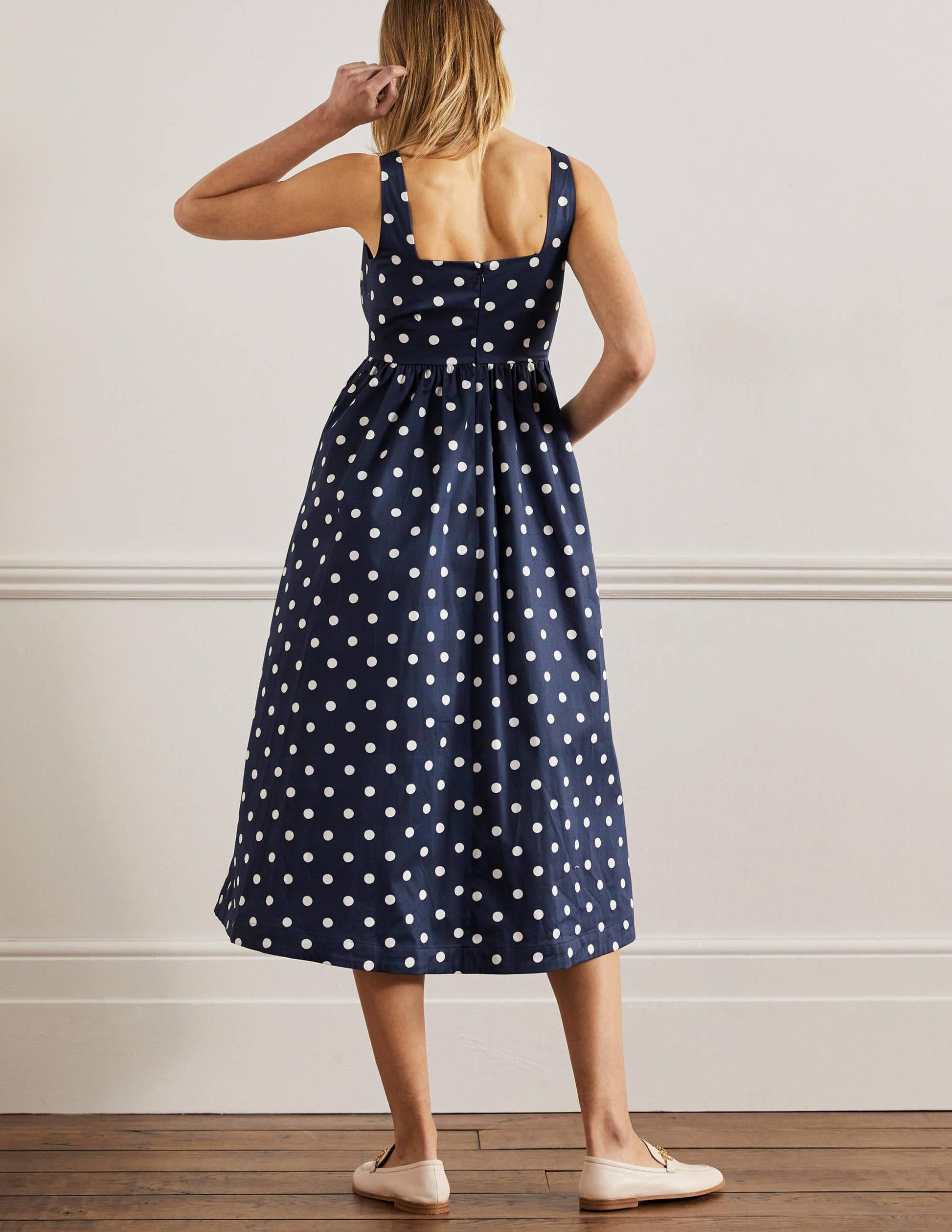 Violet Square Neck Midi Dress-Navy, Regular Dot-3