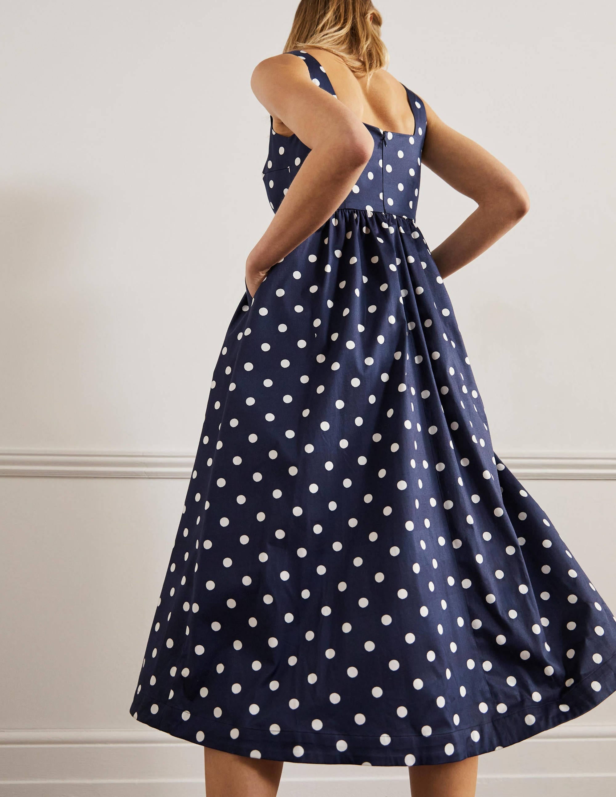 Violet Square Neck Midi Dress-Navy, Regular Dot - Image 4