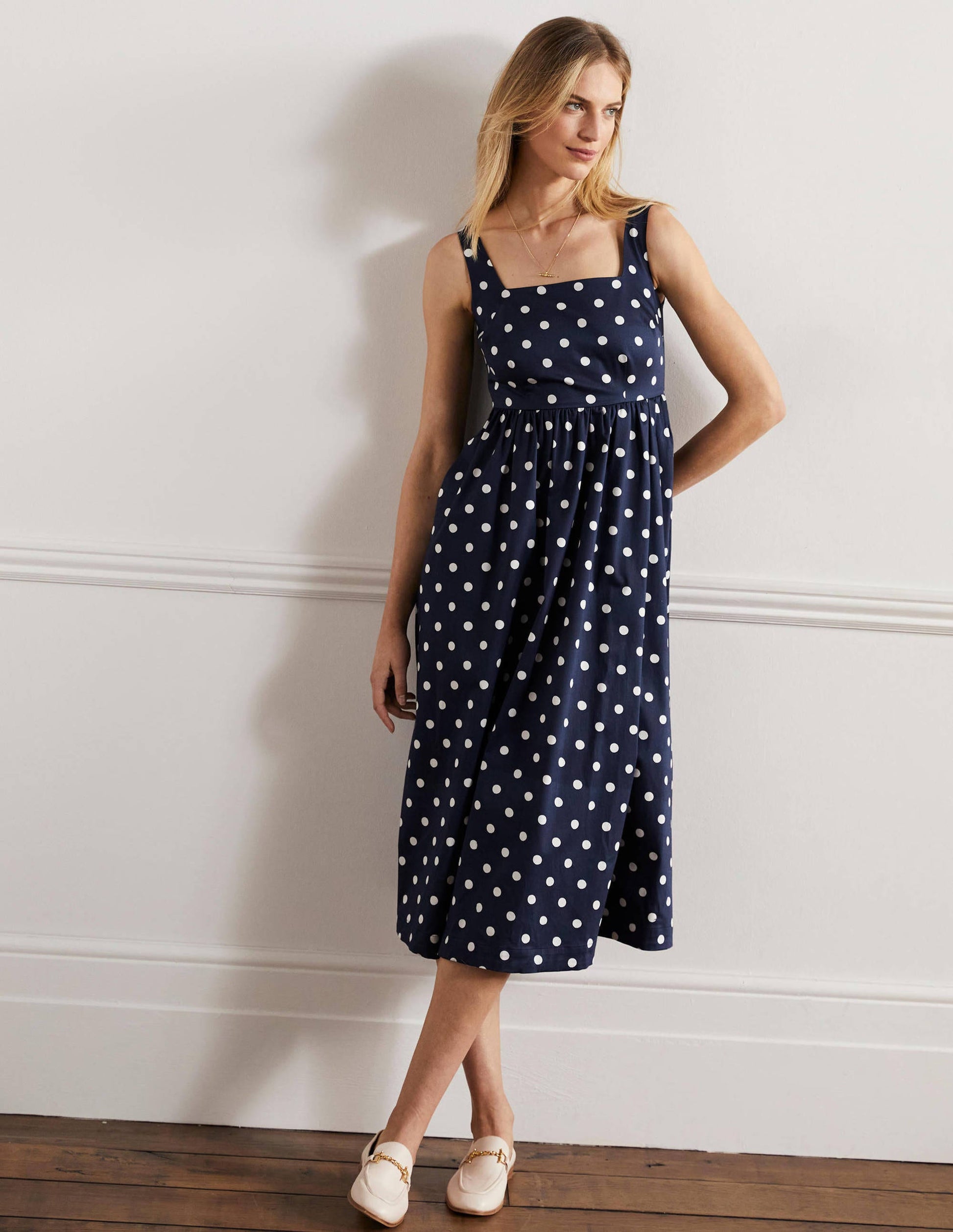Violet Square Neck Midi Dress-Navy, Regular Dot-5