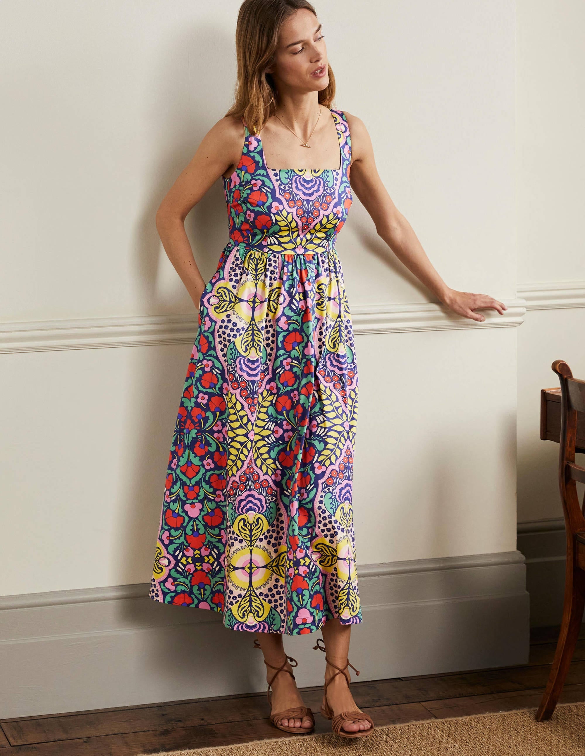 Violet Square Neck Midi Dress-Navy, Passion Bloom - Image 4