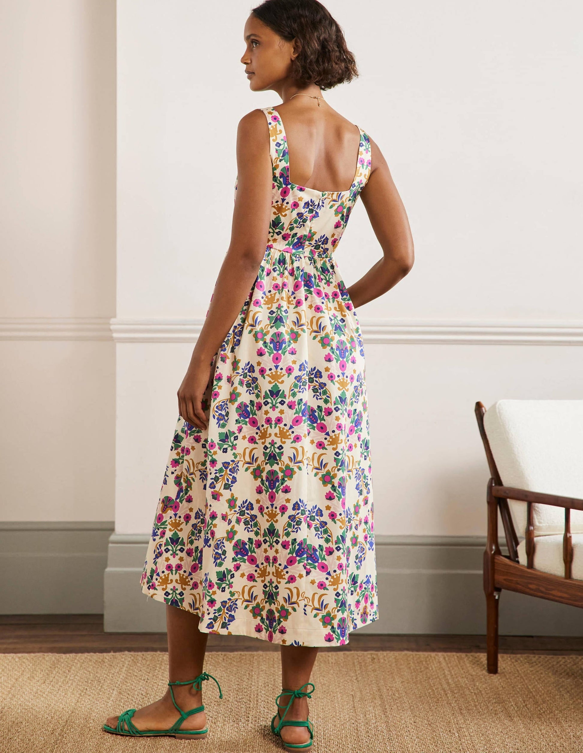 Violet Square Neck Midi Dress-Ivory, Bouquet Flourish-3