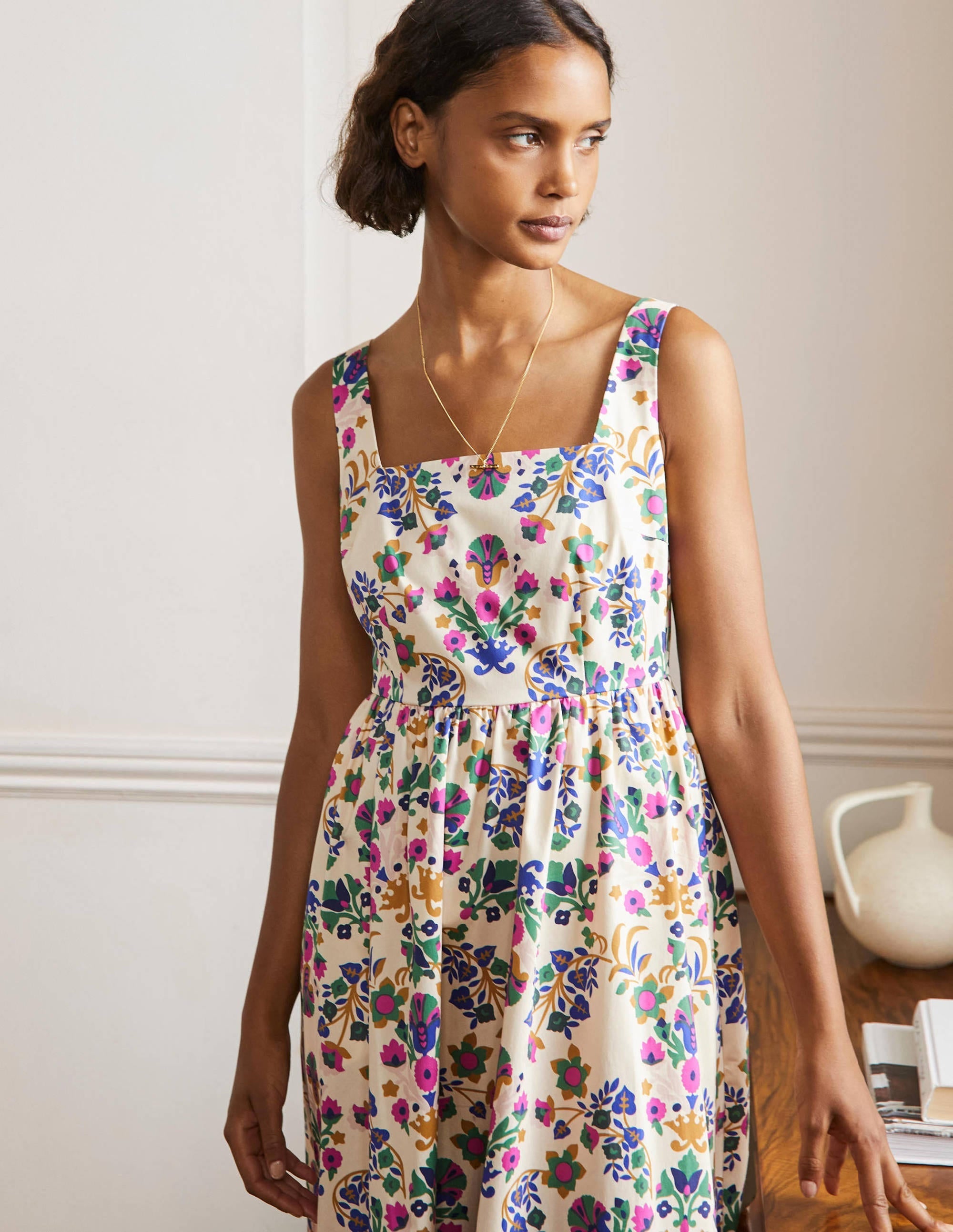 Violet Square Neck Midi Dress-Ivory, Bouquet Flourish - Image 4
