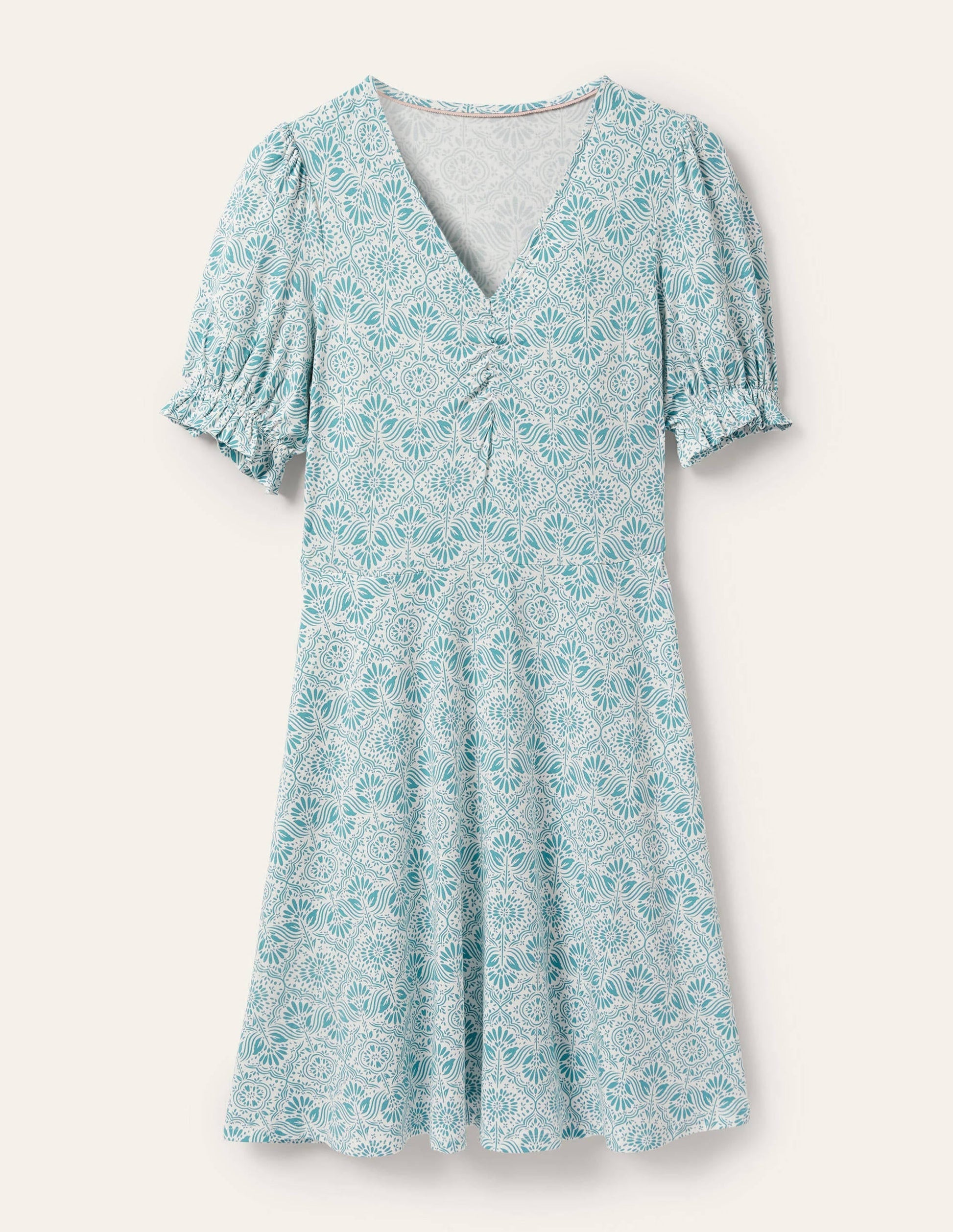 V-Neck Jersey Dress-Larkspur Oriental Diamond-5