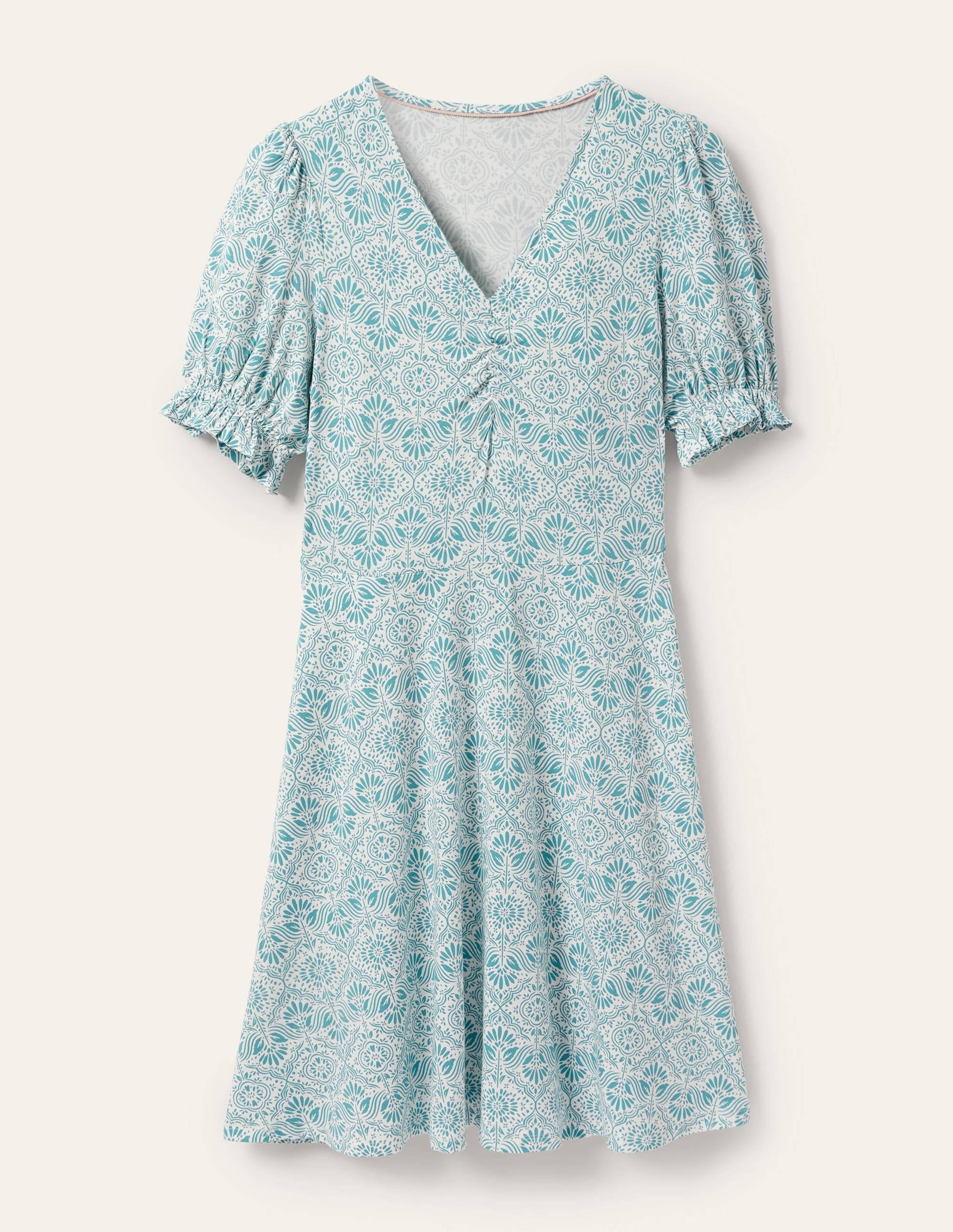V-Neck Jersey Dress-Larkspur Oriental Diamond - Image 5