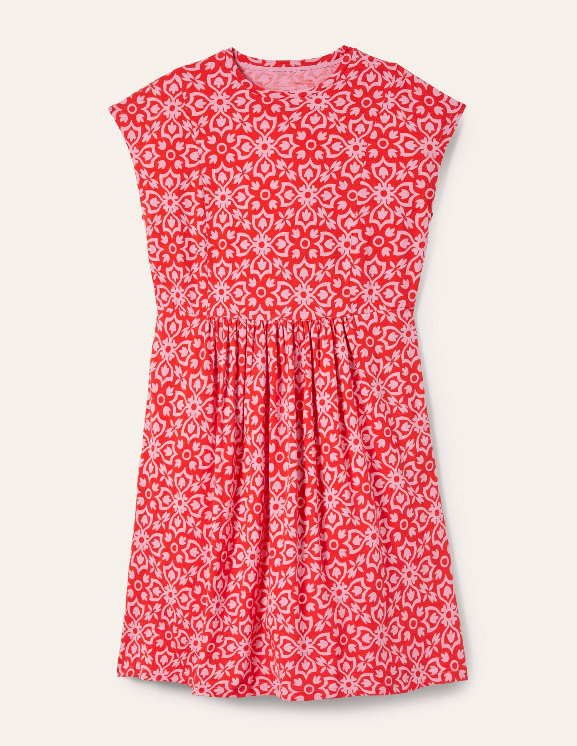 Jersey T-Shirt Dress-Dragon Red Floret Tile - Image 5