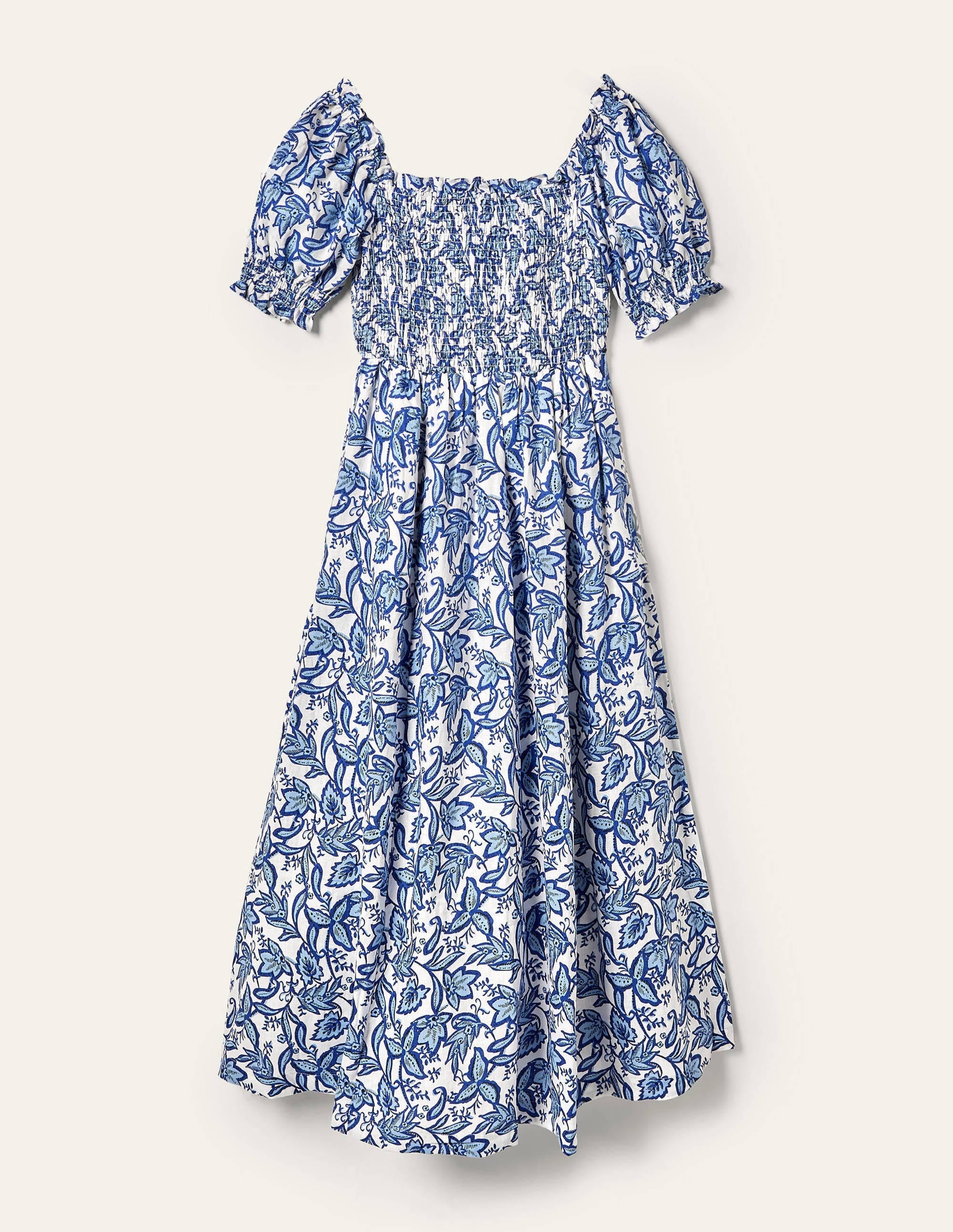 Smocked Bodice Midi Dress-Dusty Blue, Wild Flora - Image 5