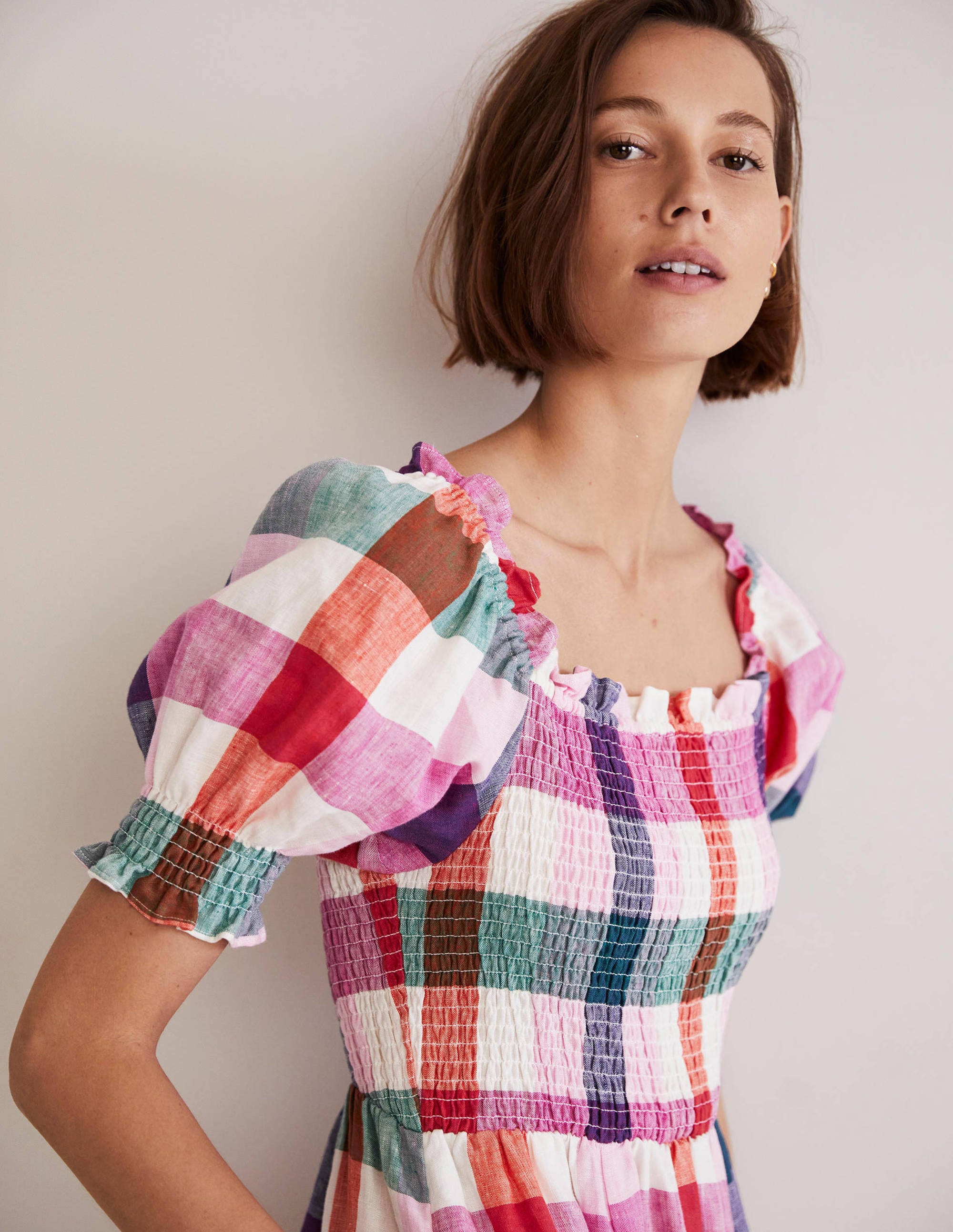 Smocked Bodice Midi Dress-Bonbon and Flambe - Image 2