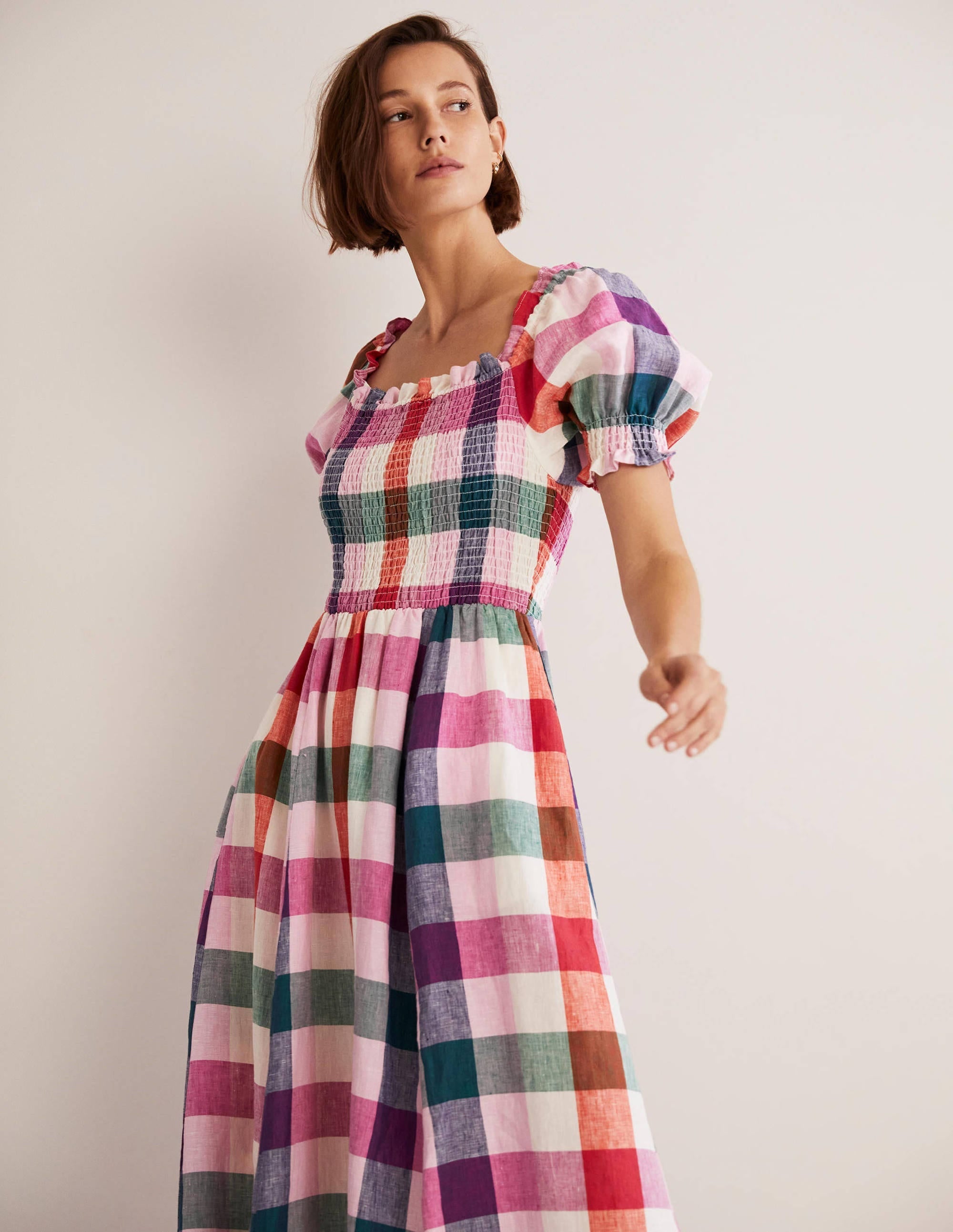 Smocked Bodice Midi Dress-Bonbon and Flambe - Image 3