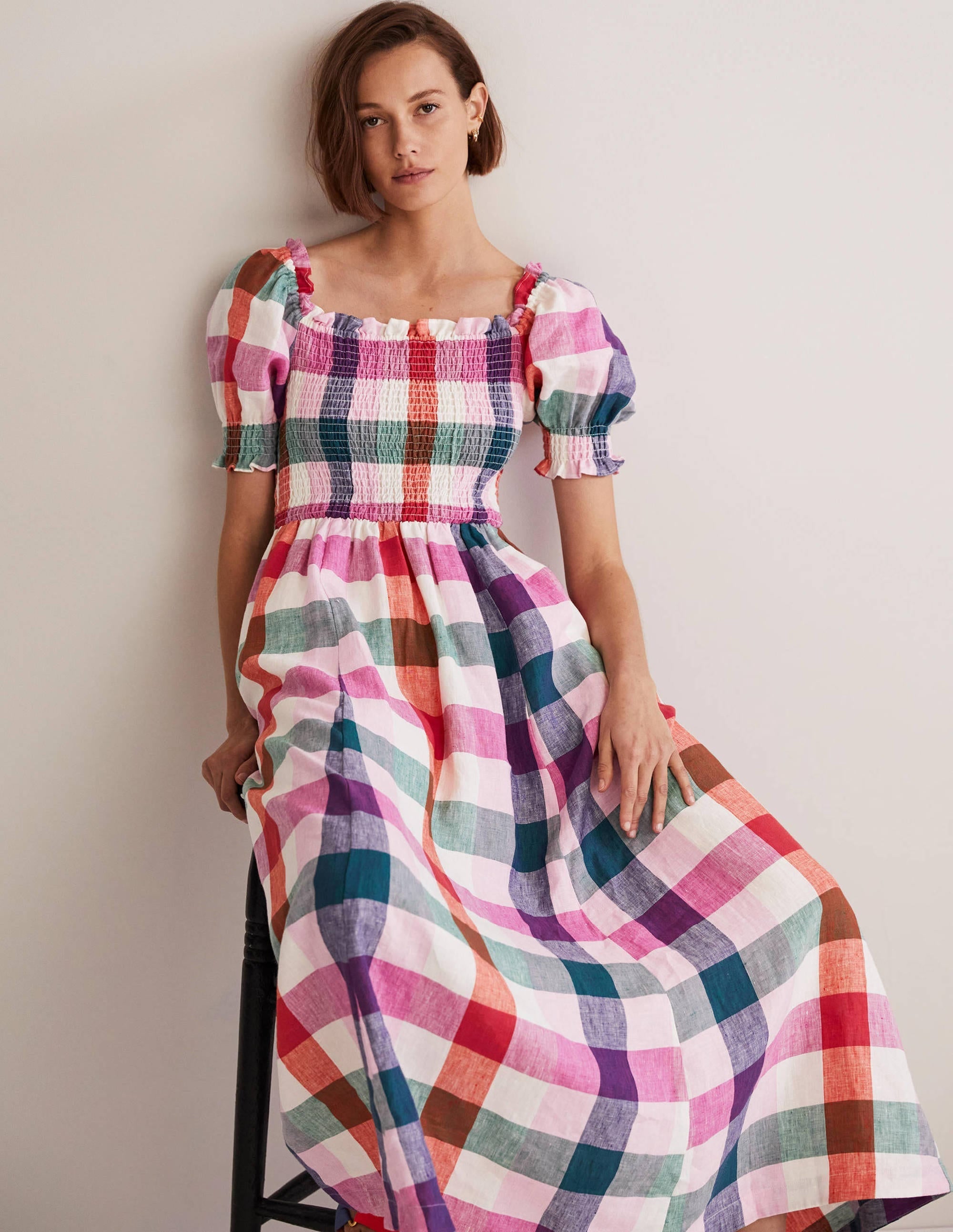 Smocked Bodice Midi Dress-Bonbon and Flambe - Image 4