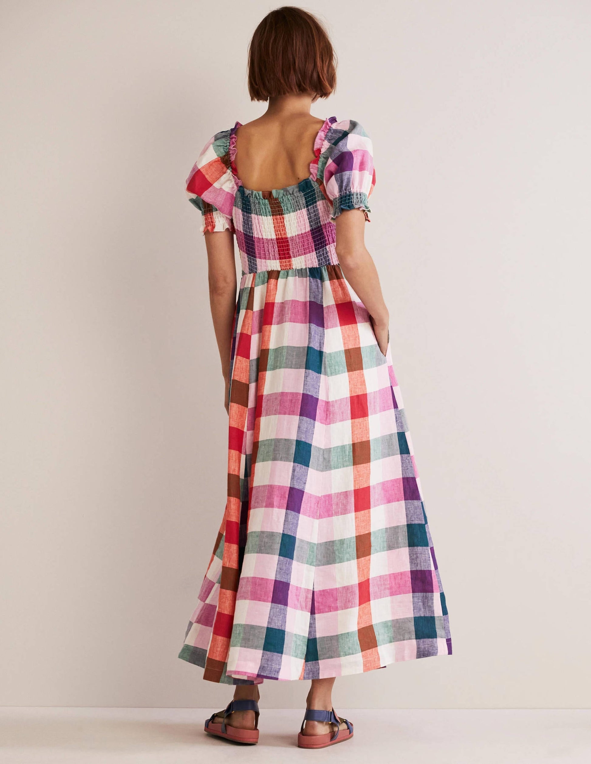 Smocked Bodice Midi Dress-Bonbon and Flambe-5