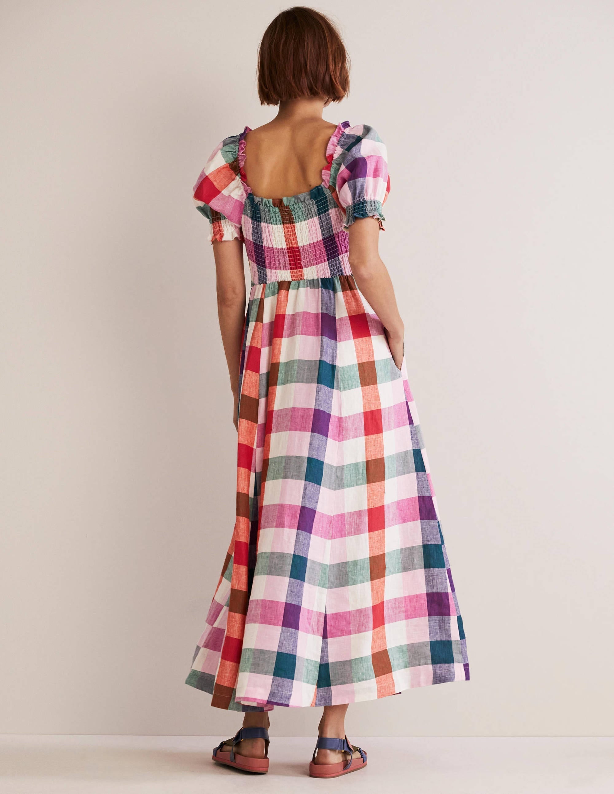 Smocked Bodice Midi Dress-Bonbon and Flambe - Image 5