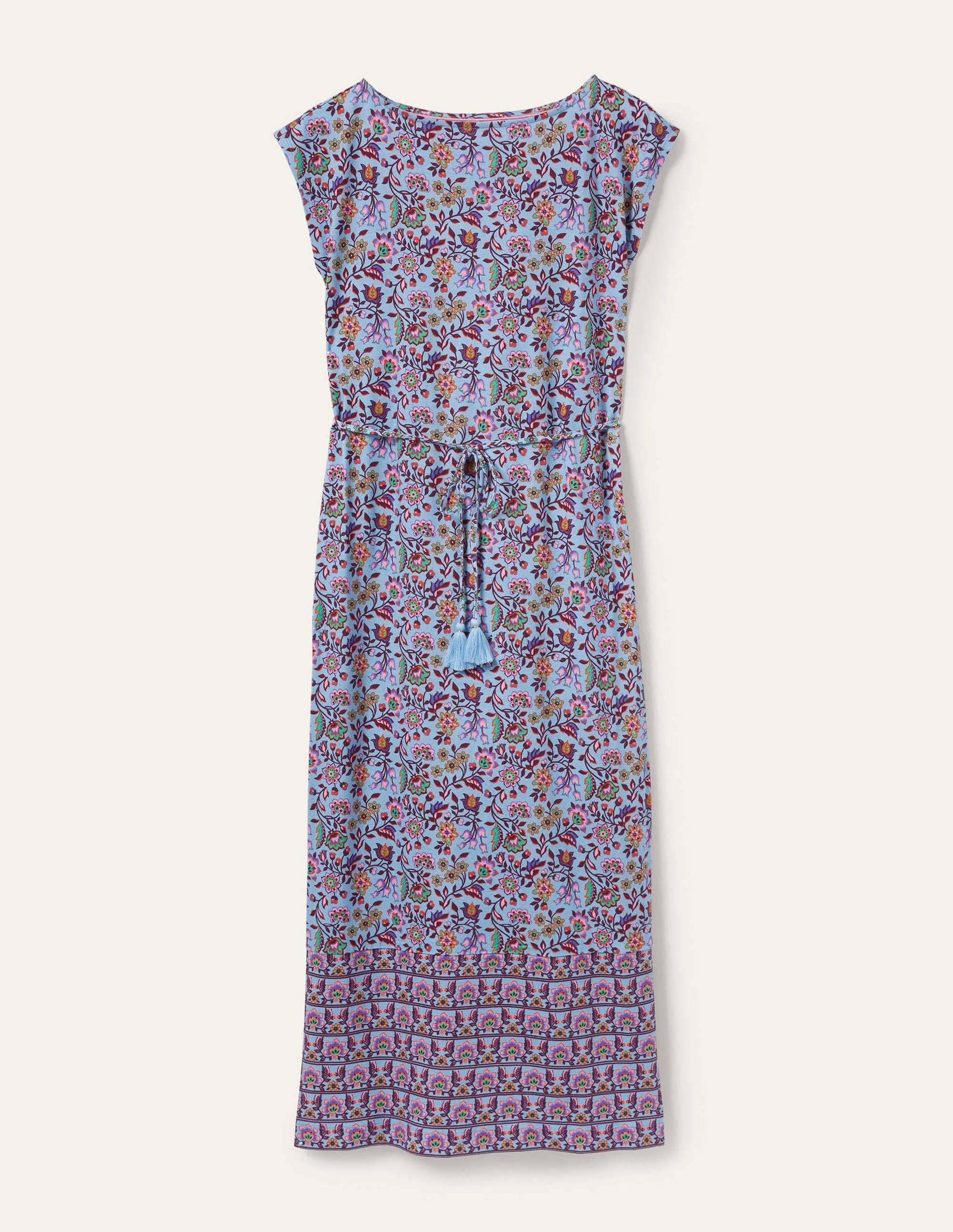Belted Jersey Midi Dress-Dusty Blue Oriental Meadow - Image 7