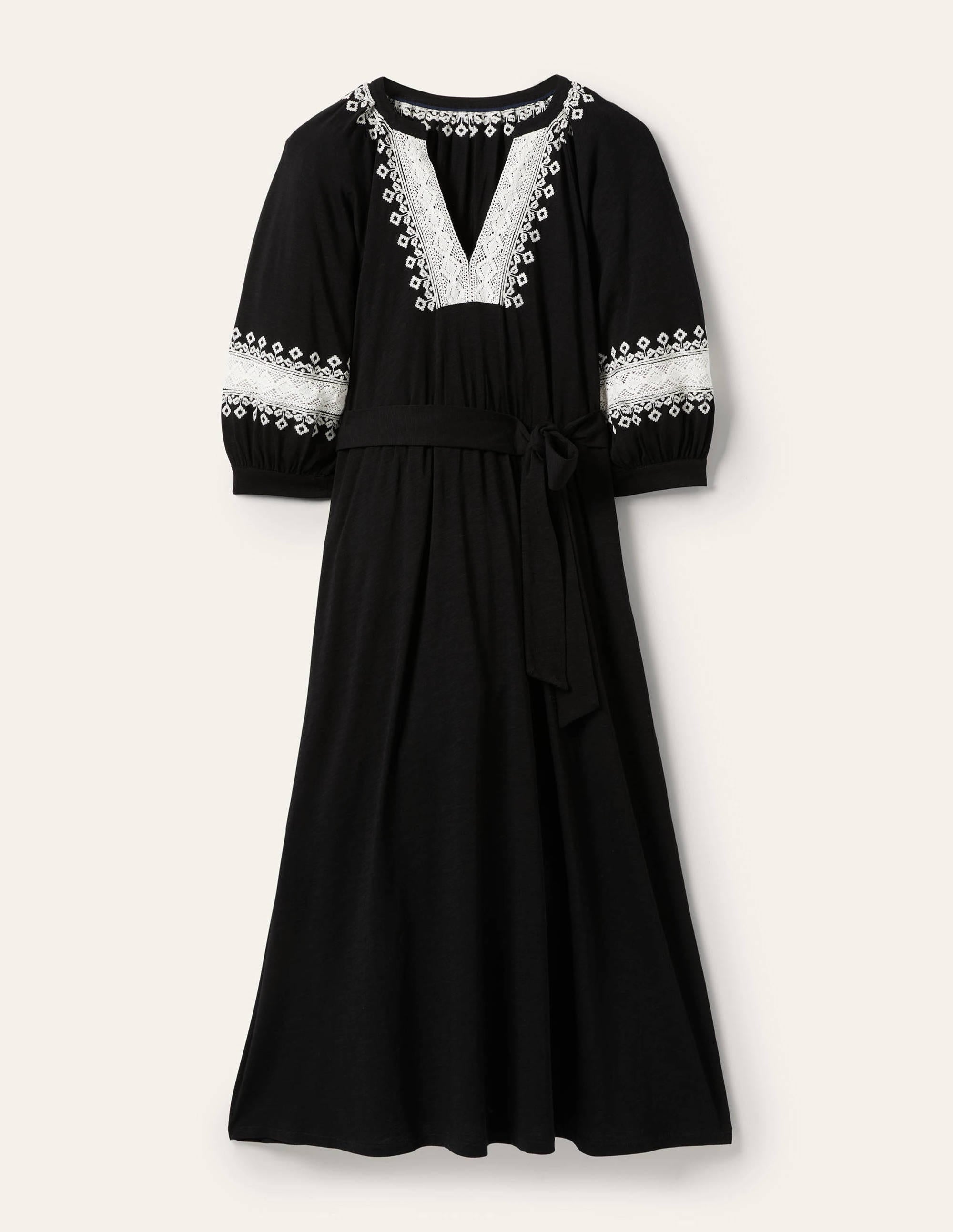 Crochet Trim Jersey Midi Dress-Black - Image 6