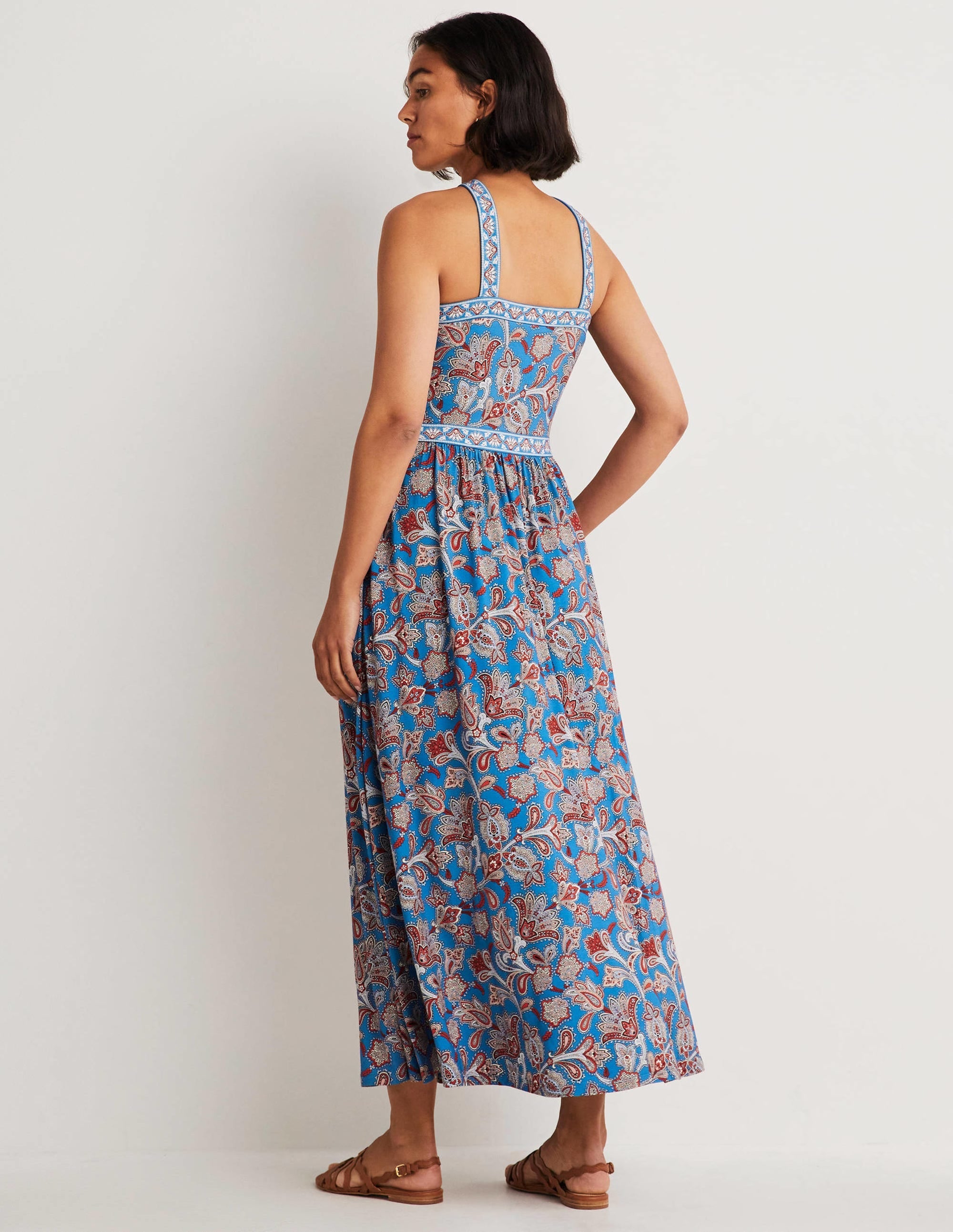 Halterneck Jersey Maxi Dress-Mosaic Blue, Paisley Bud - Image 7